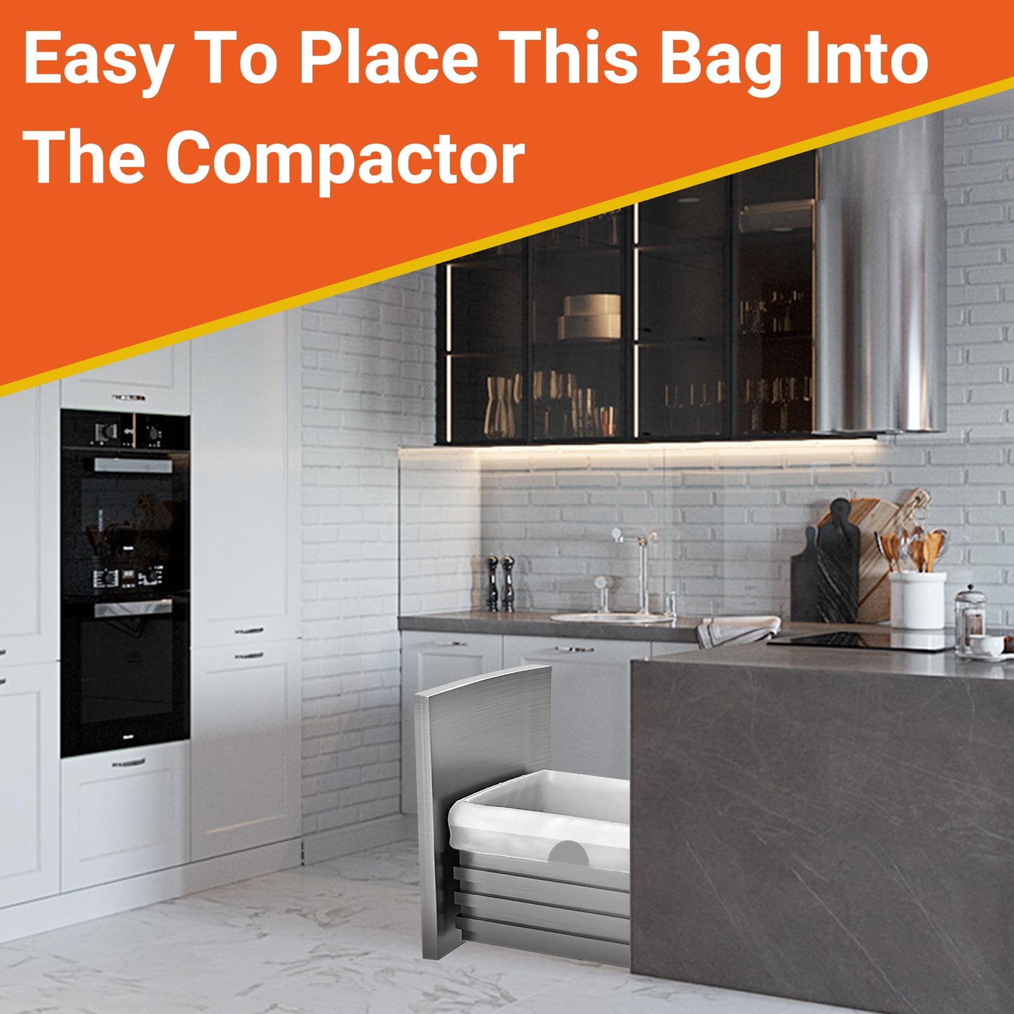 18 Gallon Drawstring Compactor Kitchen Trash Bags 50 Count 1.2 Mil Heavy Duty Garbage Bags Fit for 18 Gallon & Most Kitchen Compactors Compatible with Kitchenaid, Whirpool, GE 15 Inch Compactors