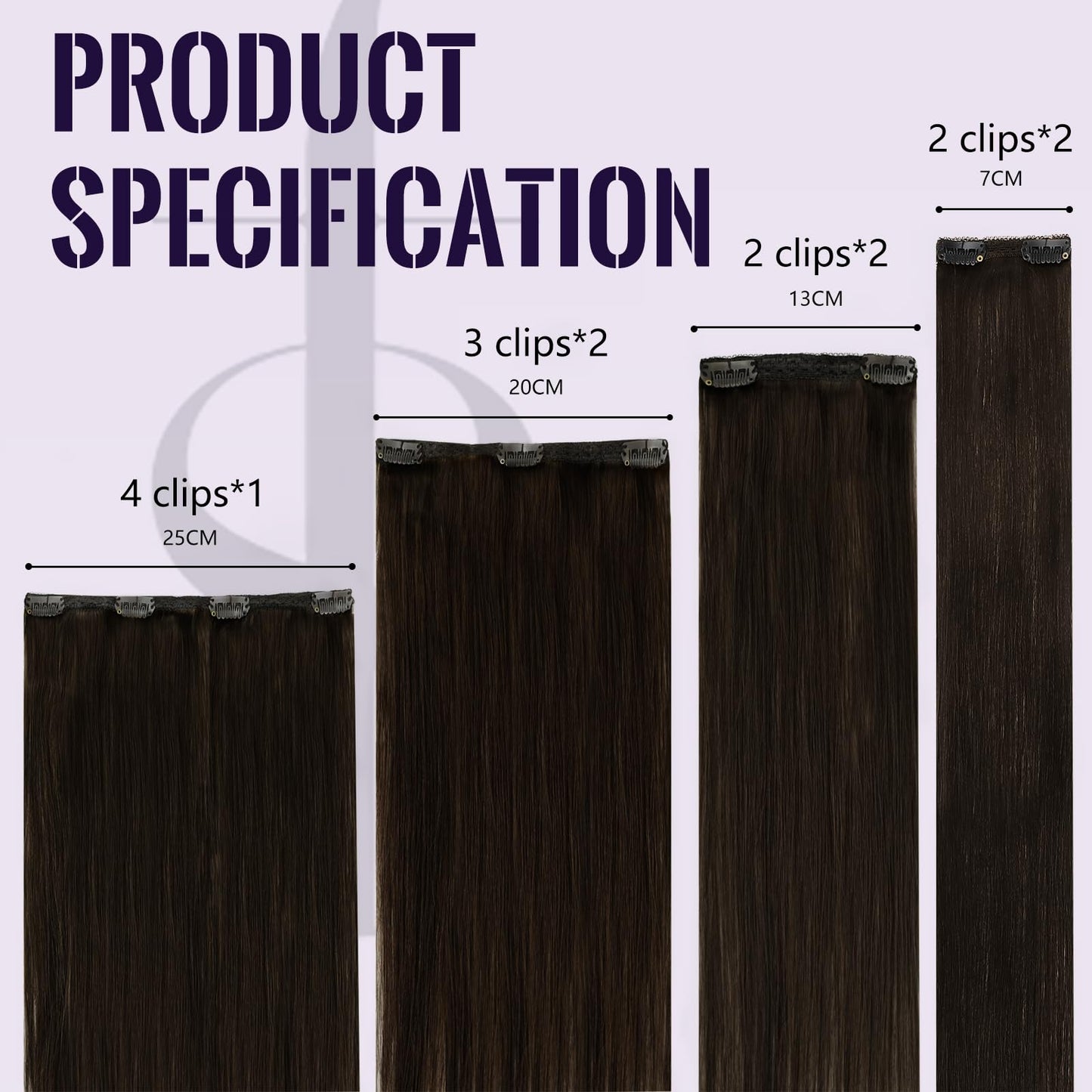 Fshine Brown Clip in Extensions 18 Inch 120 g Dark Brown Human Hair 7 pcs Straight Clip in Real Hair Extensions for Women