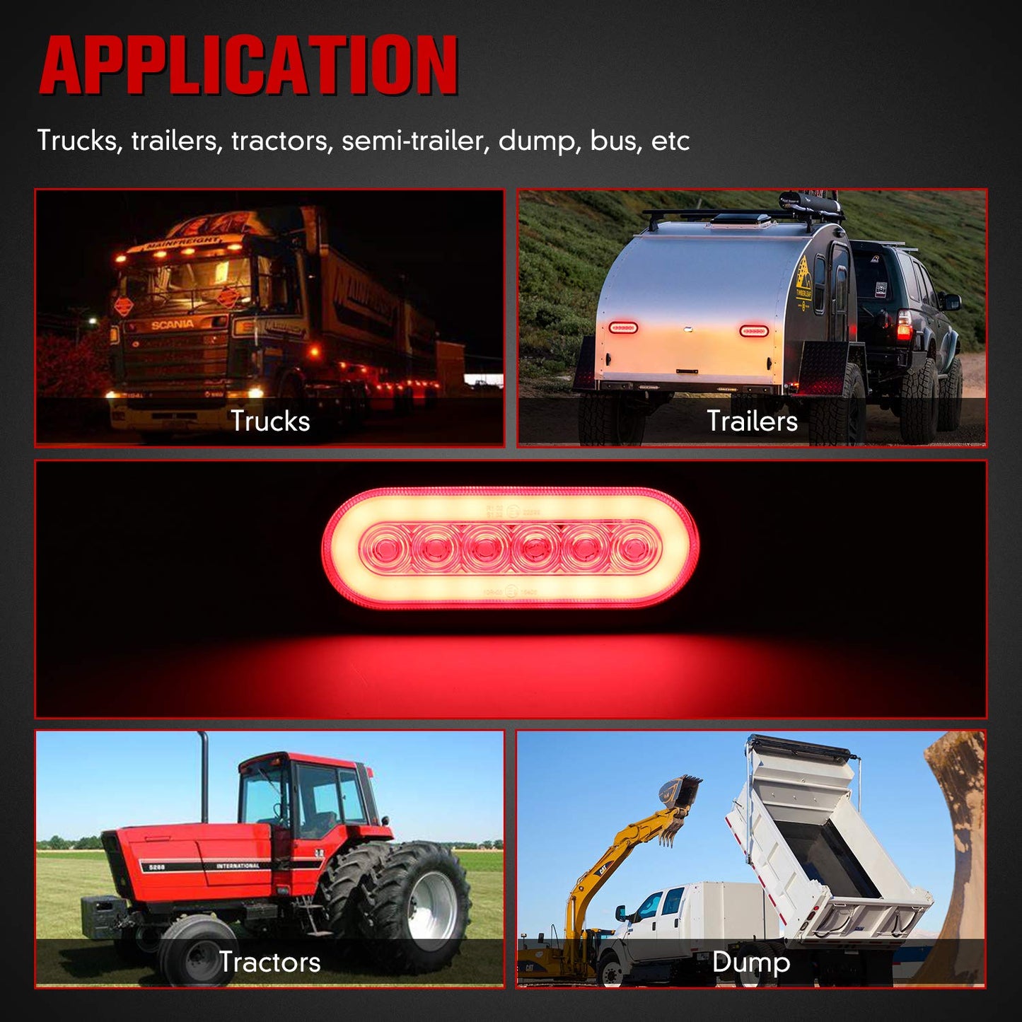 6" Oval Red LED Trailer Tail Lights 4PCS, AAIWA Turn Stop Brake Trailer Lights for Pickup RV Truck, with Surface Mount Grommet