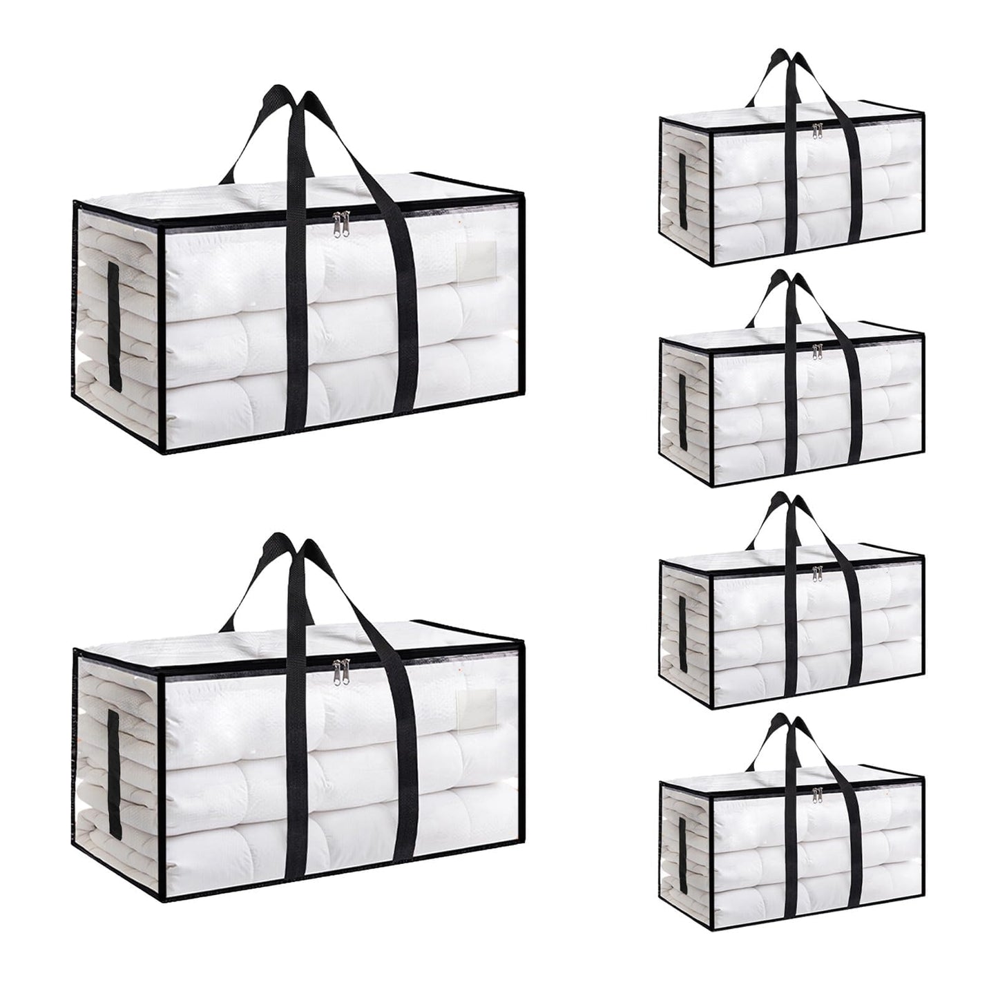 6 Pack-Extra Large Heavy Duty Moving Bags - Waterproof Storage Totes with Handles & Zippers, Foldable for College Dorm, Storage (Clear)