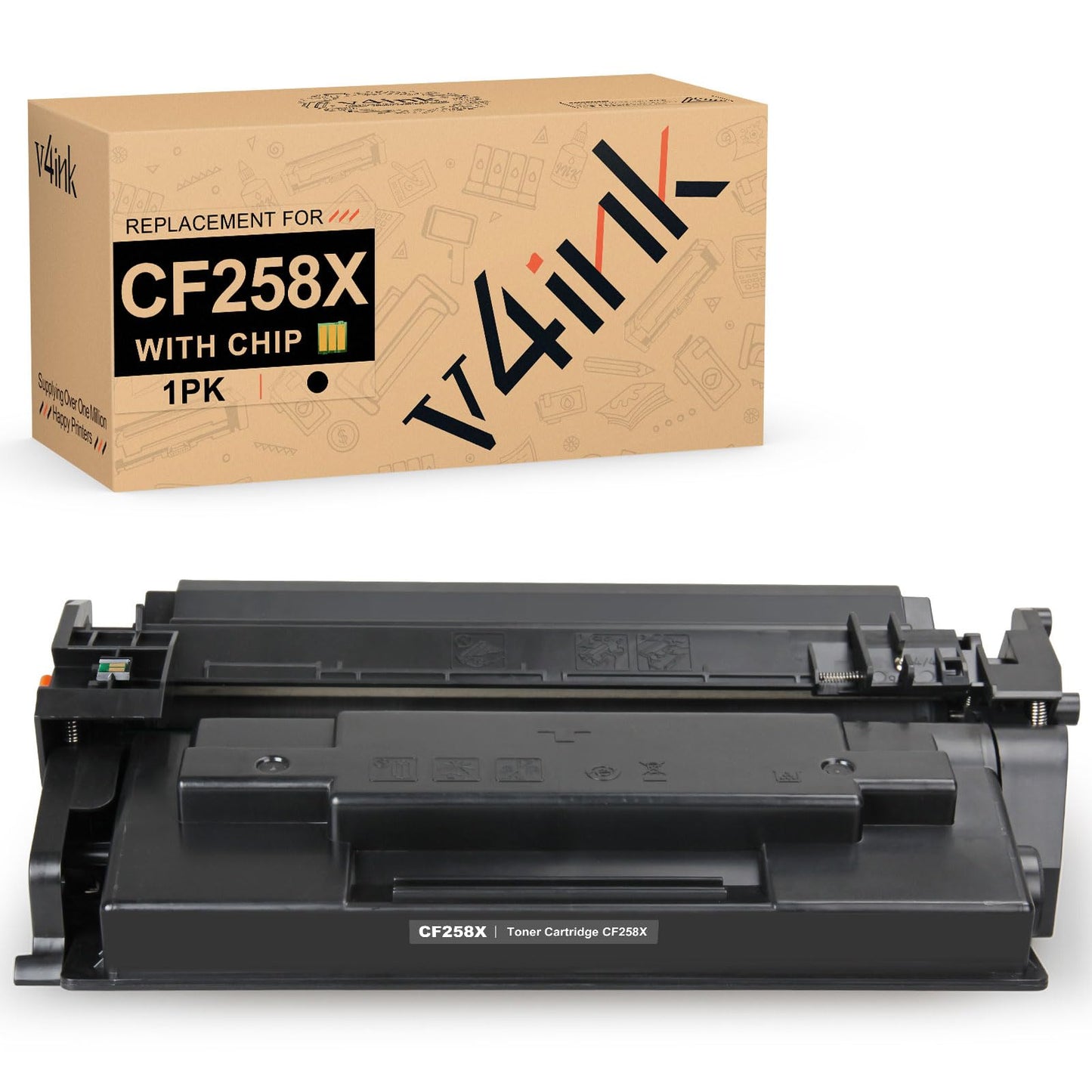 v4ink 58X CF258X High Yield Toner Cartridge Black (with Chip) Compatible Replacement for HP 58X 58A CF258X Toner for HP Pro M404dn M404n M404dw MFP M428fdw M428fdn M428dw M406dn M430f Printer, 1 Pack