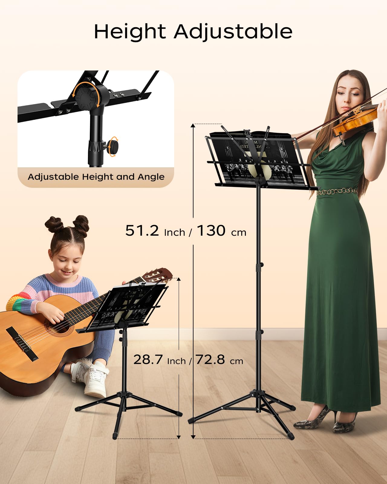 Music Stand, Kasonic 2 in 1 Dual-Use Folding Sheet Music Stand & Desktop Book Stand, Portable and Lightweight with Music Sheet Clip Holder & Carrying Bag Suitable for Instrumental Performance (Black 2Pack)