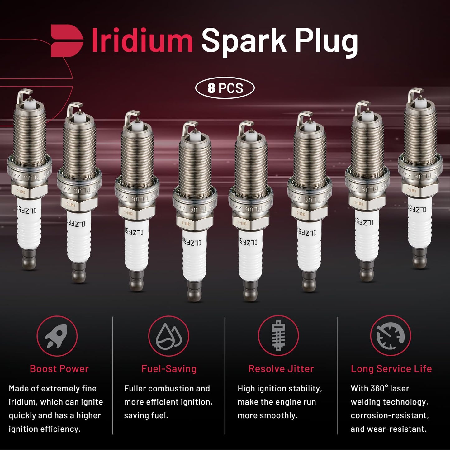 BDFHYK Iridium Spark Plugs LZFR5CI-11 Compatible with Jeep Grand Cherokee Commander,Compatible with Dodge Durango Charger Challenger Dakota 2500 3500 1500 Classic, 300 Aspen 4.7L 5.7L 92145 Set of 8