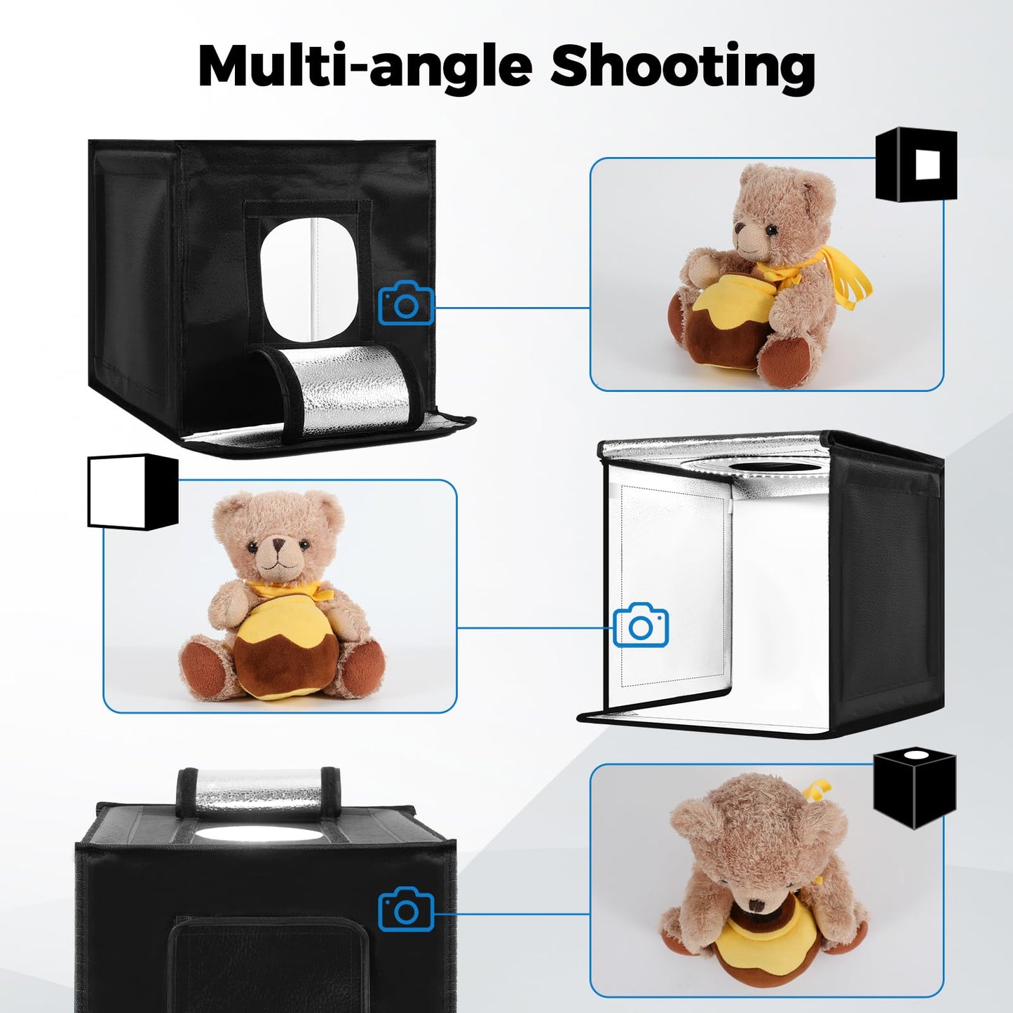 Photo Light Box, 10/12/16/20/24/32 Inch Photography Light Box with CRI>95 120 Light Beads. Dimmable Shooting Tent Kit with White and Warm Light. 6 Color Backdrops Photo Booth for Products Display