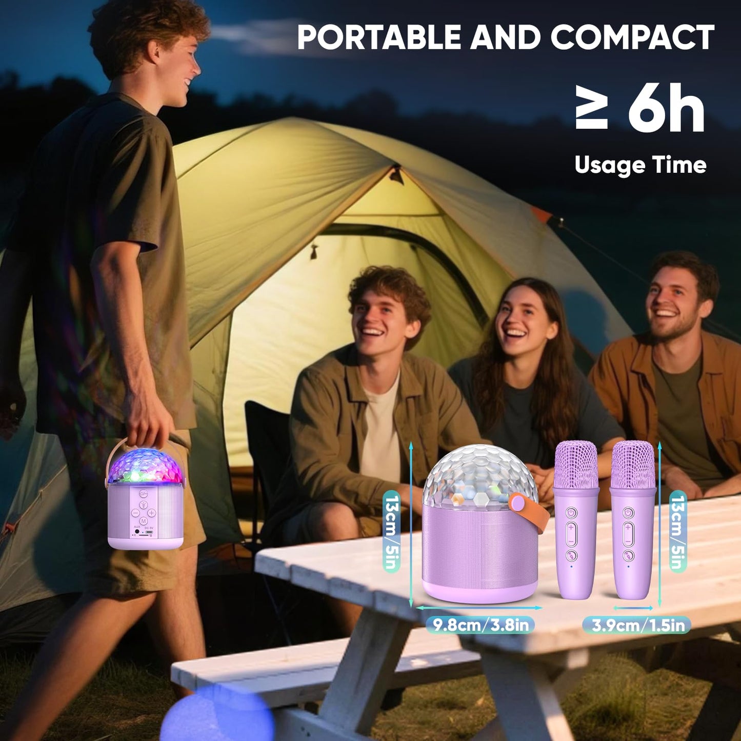 Exssary Karaoke Machine with Disco LED Lights for Kids Adults, Toys Birthday Gifts for Girls 3 4 5 6 7 8-12 Years Old Portable Speaker with 2 Bluetooth Microphone Family Home Party