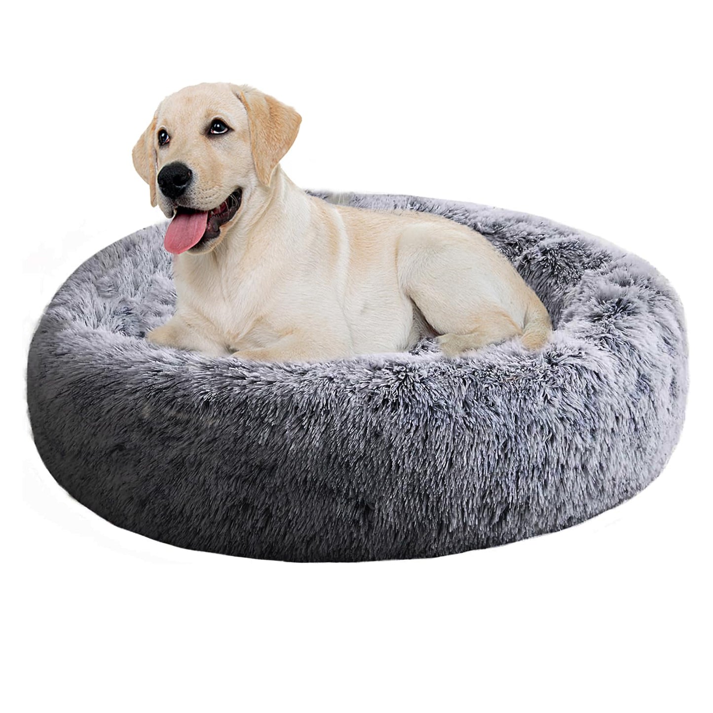 Calming Dog Bed, Anti-Anxiety Pet Bed Fluffy Faux Fur Donut Cat Bed, Washable and Self-Warming Dog Bed with Slip-Resistant Bottom for Large Dogs Up to 65 lbs