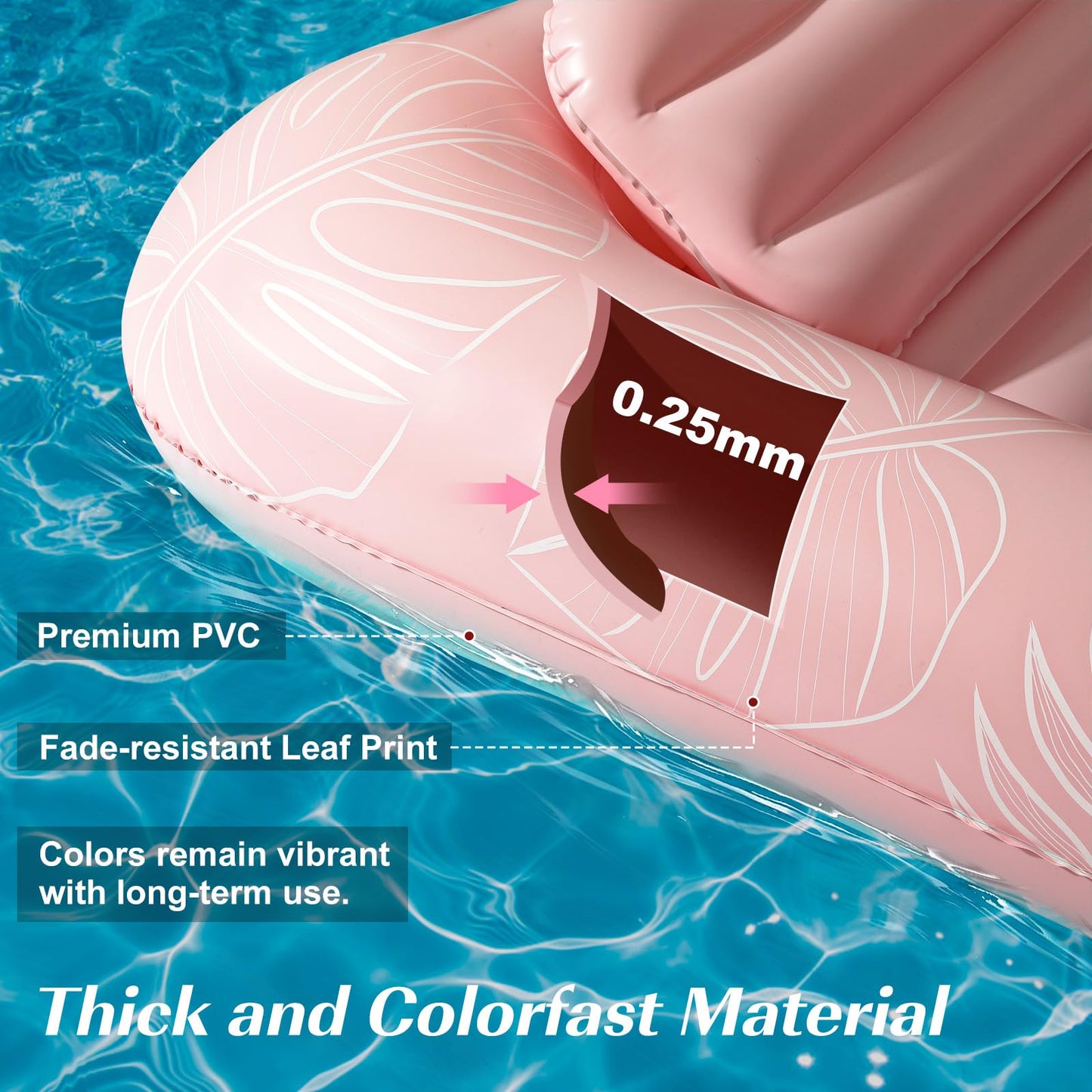 HeySplash Inflatable Pool Float Lounge, Large Inflatable Pool Floats Boat for Adults with Cup Holder & Detachable Pillow, Tanning Pool Lounger Float for Outdoor Lake River Summer Water Party,Pink Leaf