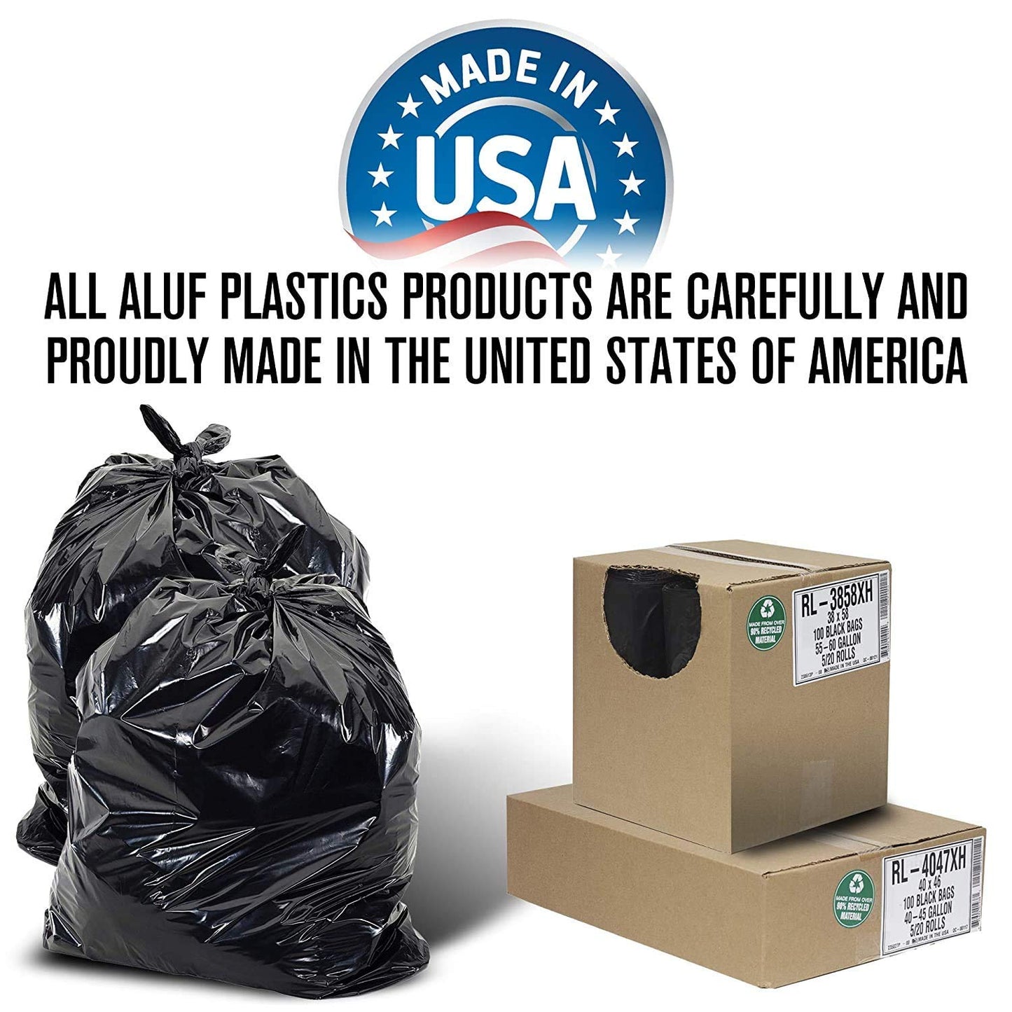 Aluf Plastics 40-45 Gallon Trash Bags (2 MIL - Pack of 50) 40" x 46" - Large Heavy Duty Can Liners - Plastic Black Garbage Bags for Lawn, Leaf, Contractor, Yard, Outdoor use