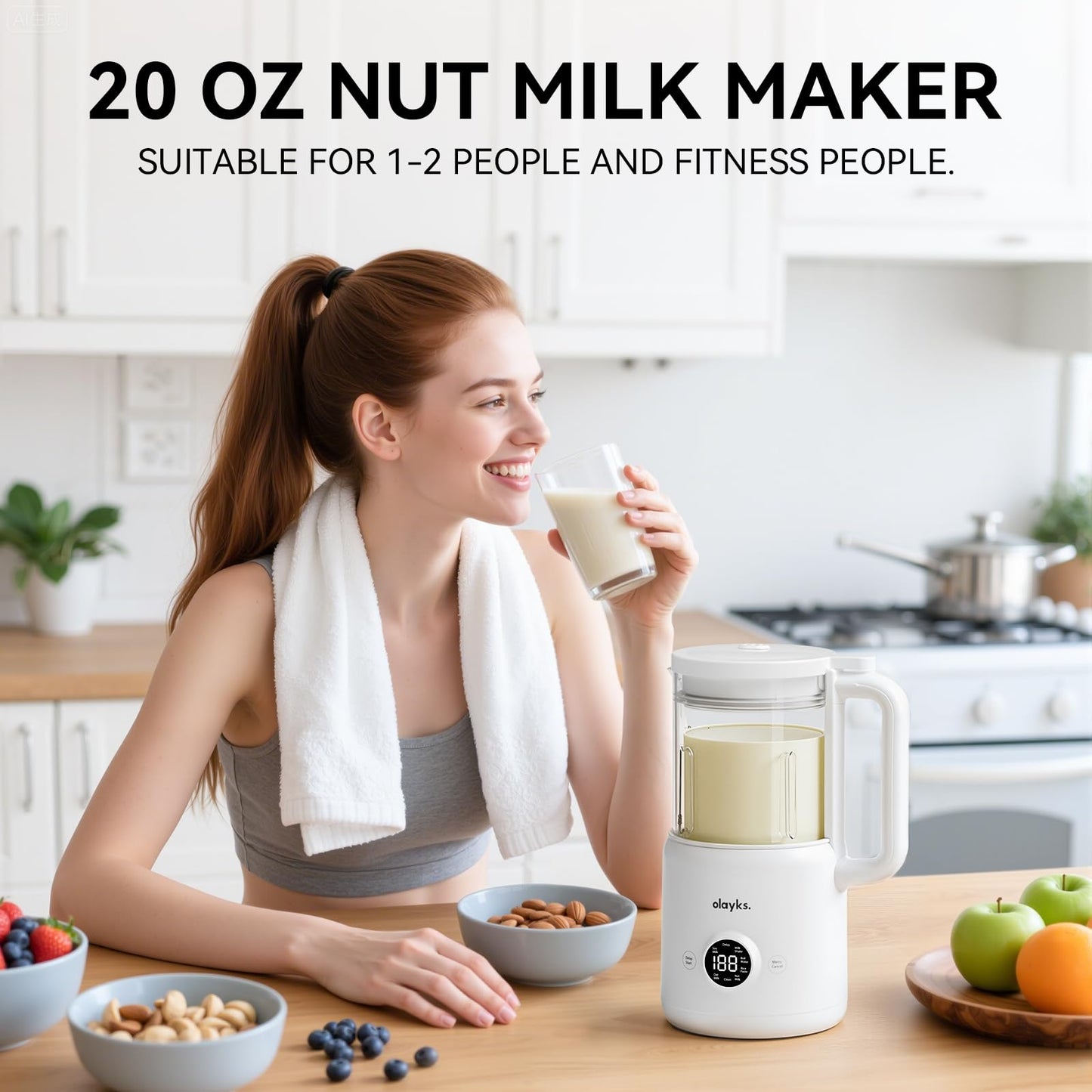 olayks 6 in 1 Automatic Nut Milk Maker Blender, 20oz Homemade soy milk maker for Plant-Based Milk, Coconut, Soy, Oat, Almond & Non-Dairy Beverages with Delay Start/Keep Warm/Boil Water/Self-Cleaning