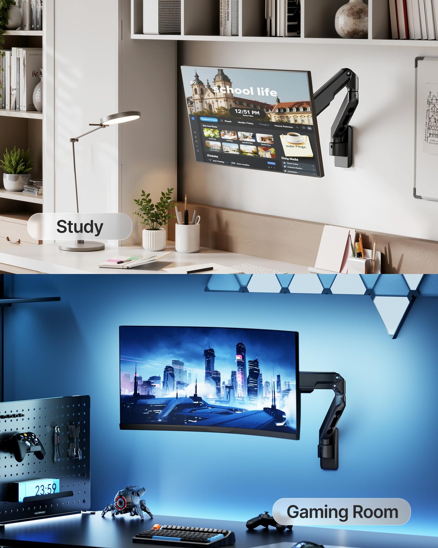 monTEK Single Monitor Wall Mount, Heavy-Duty Adjustable Mount for 17″–32″,Full Motions Arm Mechanical Spring Holds Up to 20lbs, VESA 75x75/100x100,Black