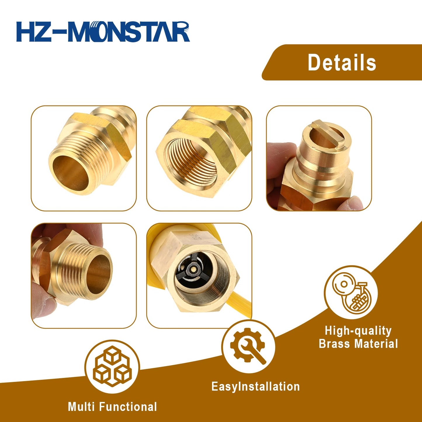 HZ-MONSTAR 3/4“ Female and Male Gas Quick Connect Plug Fittings, Solid Brass Dual Fuel Generator Natural Propane Hose Quick Connect Disconnect Fittings for Pipe Natural Gas Propane Supply 4Pcs