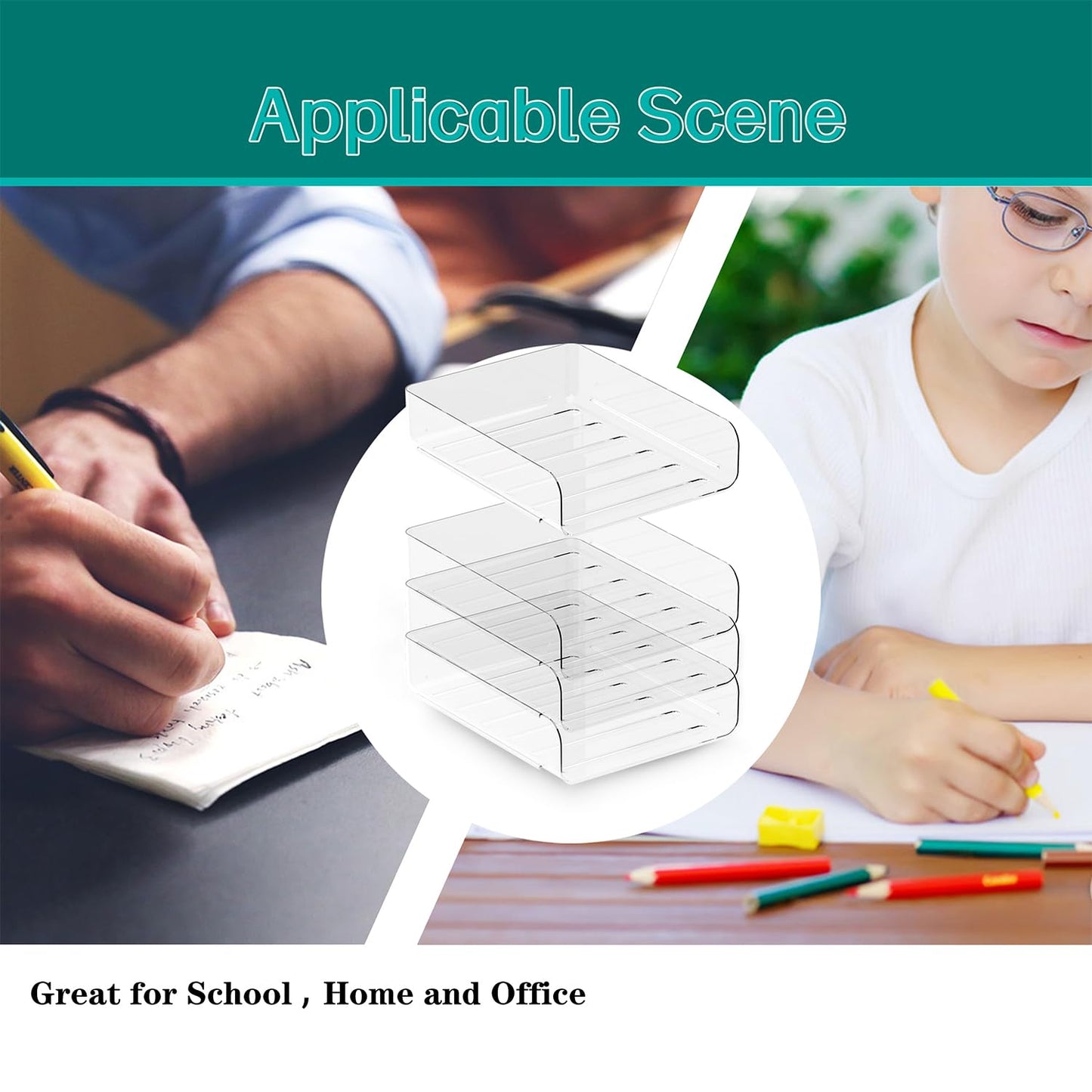 HKeeper 4 Tiers Stackable Desk Organizer,Letter Tray Organizer,A4 Paper Holder Holder,Desktop Book Magazine File Supplies Organizer,Perfect Office Manager(Portrait,Clear 4pcs/Set)