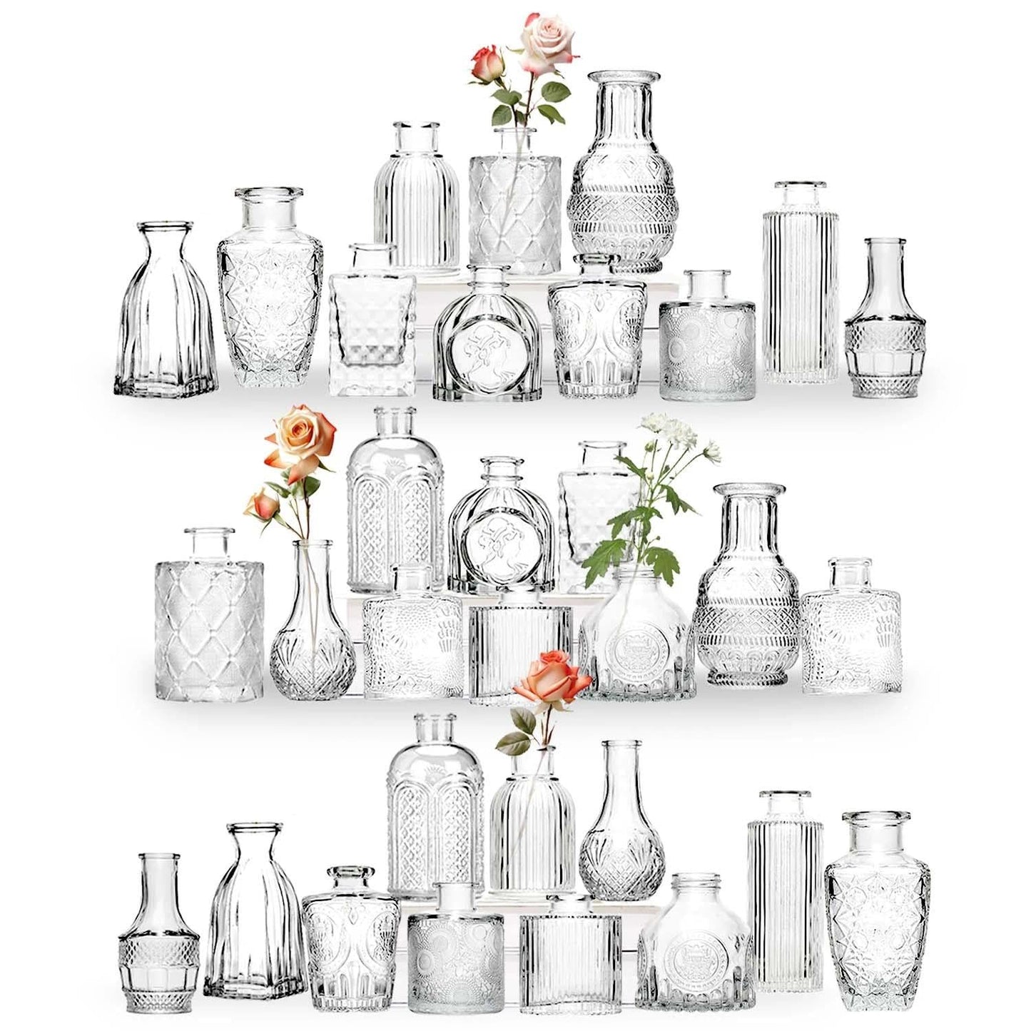 Sawoake 32 PCS Mini Bud Vases As Wedding Centerpieces for Tables,Clear Bud Vases for Flowers,Small Flower Vases Suitable for Birthday Party,Anniversary,Wedding Reception,Baby Shower (Clear-32PCS)