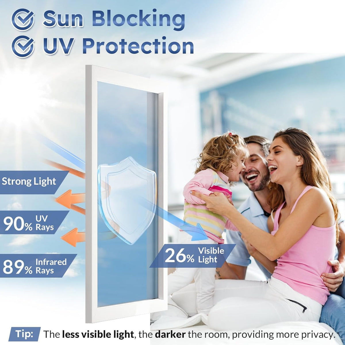 rabbitgoo One Way Window Films for Privacy House Window Tint Film Home, Pellicule Intimité Pour Fenêtre, Reflective for Sun Blocking Heat Blocking, Daytime See Out not in, Silver, 60x200cm
