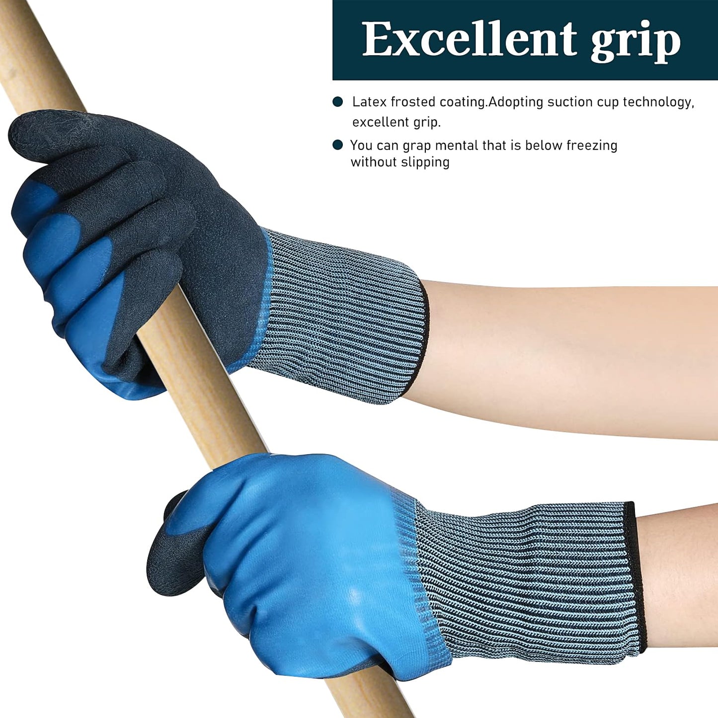 12 Pairs Waterproof Work Gloves, Double Coated Working Gloves Non-slip Working Gloves Bulk, Work Gloves with Grip for Gardening Car Cleaning Fishing