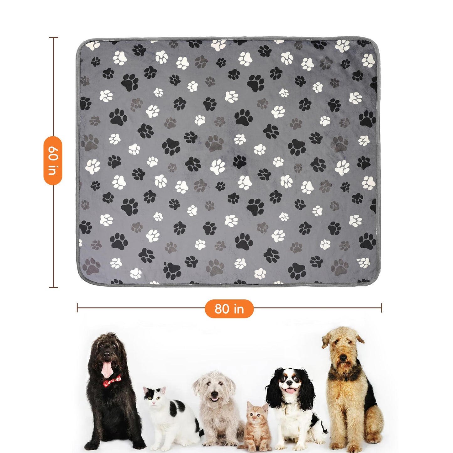 CAPT.SNOOZE Waterproof Dog Blankets Pet Blanket 60"x80", Soft Fluffy Sofa Car Bed Protector, Reversible Sherpa Fleece Dog Blanket for Large Dogs (Dark Grey-Paws)