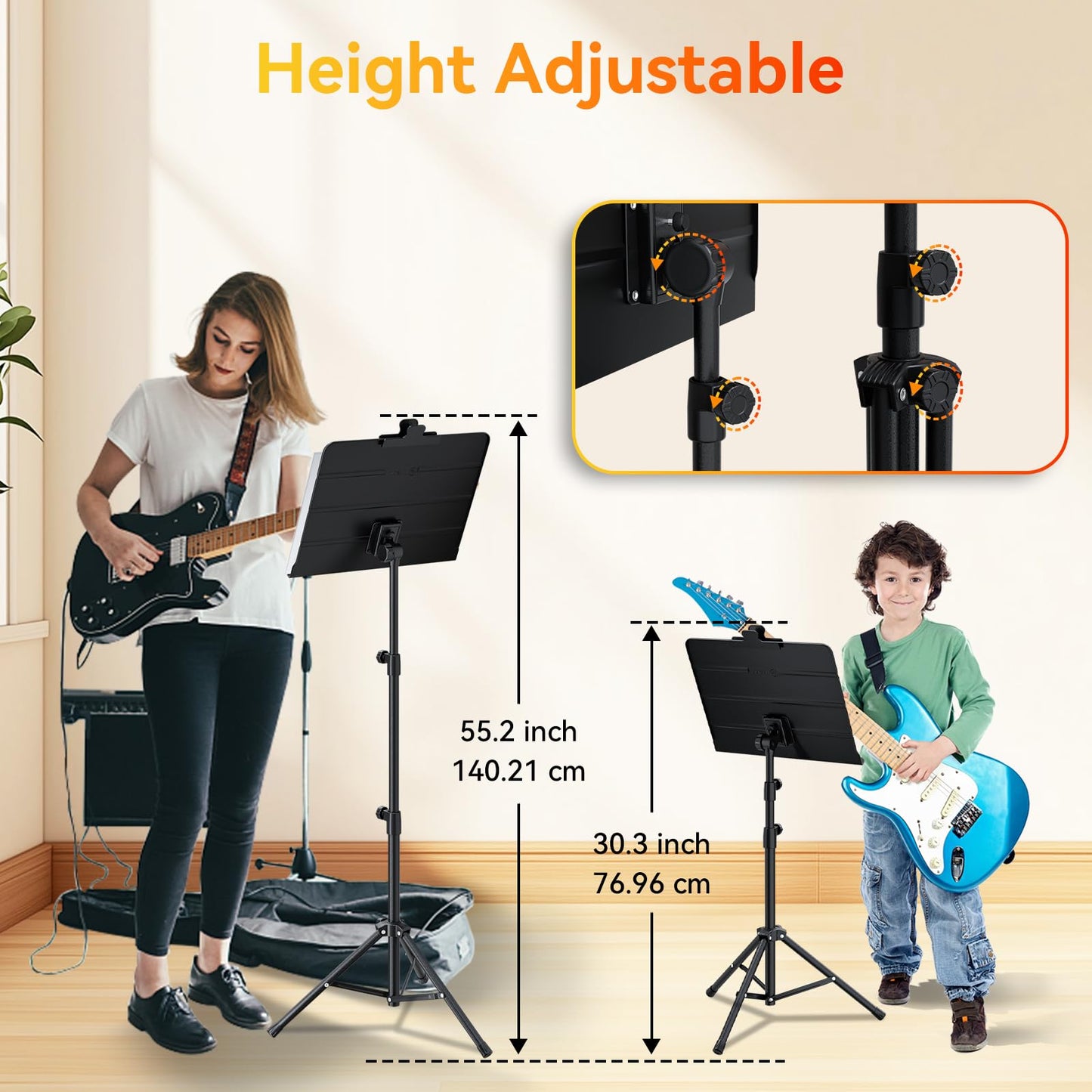 K KASONIC - Dual-Use Folding Sheet Music Stand & Desktop Book Stand with Portable Carrying Bag, Sheet Music Folder & Clip Holder (Black)