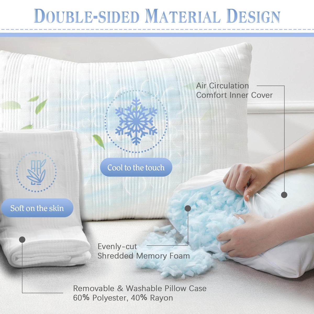 Meoflaw Cooling Pillows for Sleeping King Size Set of 2,Shredded Memory Foam Bed Pillow,Adjustable Loft King Pillow for Side & Back Sleeper-Medium Firm