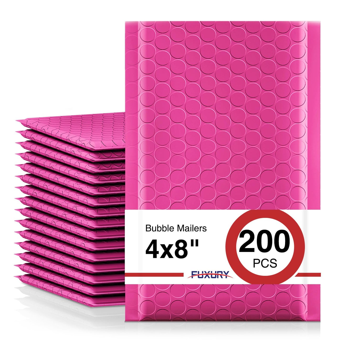 Fuxury Pink Bubble Mailers 4x8" 200 Pack Usable Size 4x7" Waterproof Padded Envelopes Self Seal Bubble Envelopes Padded Mailers for Small Business Envelope Mailers