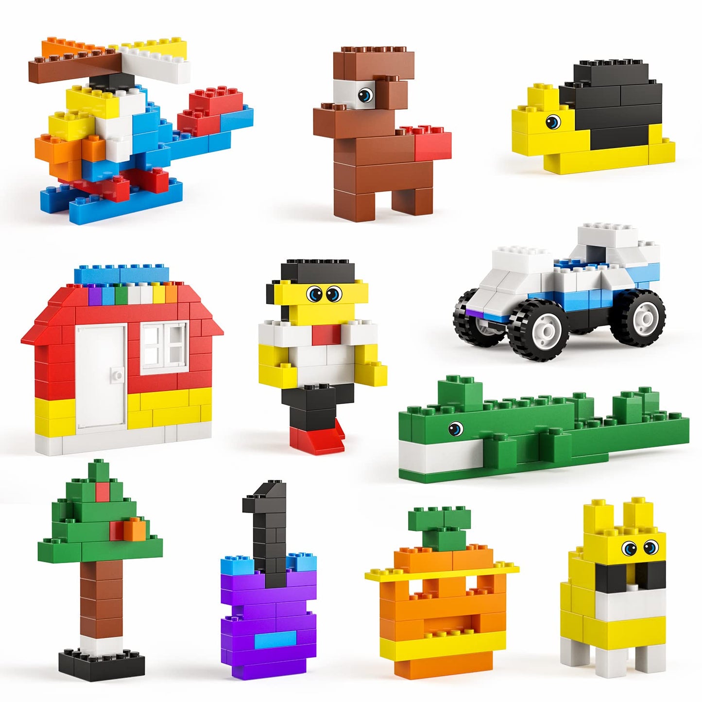 Building Bricks 520 Pieces Set, 500 Basic Building Blocks in 17 Shapes Includes Wheels, Door, Window, Bulk Block with Reusable Storage Box and Building Base Plate, Compatible to All Major Brands