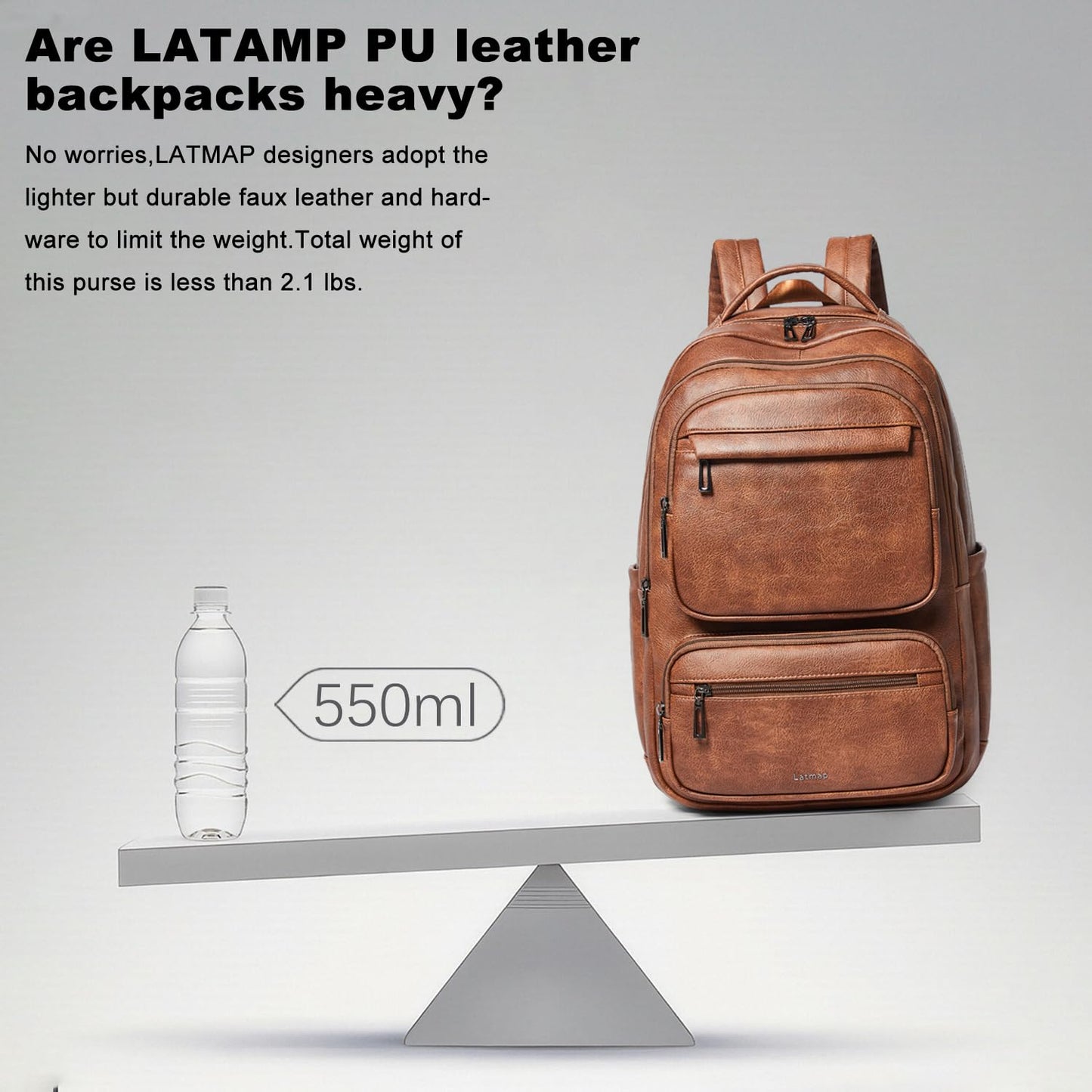 LATMAP 43L Backpack Purse For Women Leather Shoulder Diaper Bookbag Tote 17 16 15.6 Inch Laptop Bag Handbags For Travel Work College Large Black