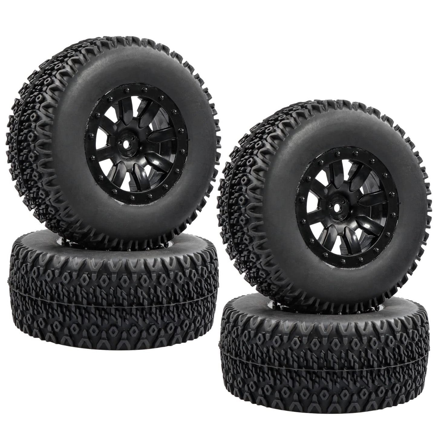 Acekeeps 4-Pack 12mm Hex RC SC Truck Tires Mounted Wheels for 1/10 Traxxas Slash Losi Tenacity HSP Redcat SC Truck