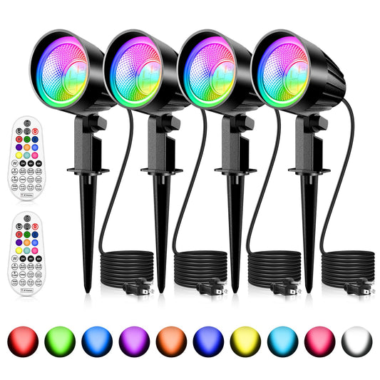 MEIKEE 15W RGBW LED Landscape Lights, Color Changing Landscape Lighting with 4.9FT Cable US Plug, IP66 Dimmable Timing Outdoor Spotlights for Garden Pathways Christmas Decoration 4 Pack
