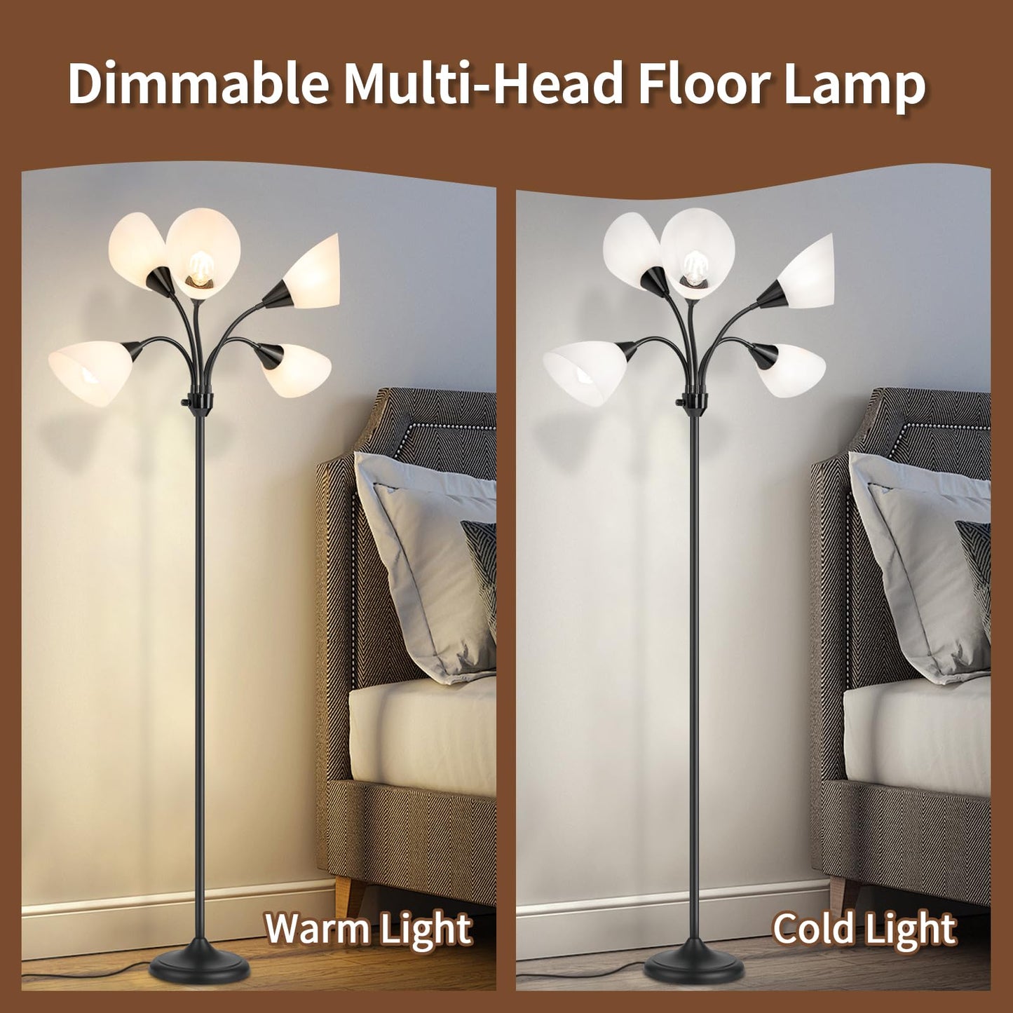 HonoDing Medusa Floor Lamps Standing Lamps 5 Heads Adjustable Reading Light Large Shade Use E26 A19 Bulb Floor Lamps for Living Room Bedroom