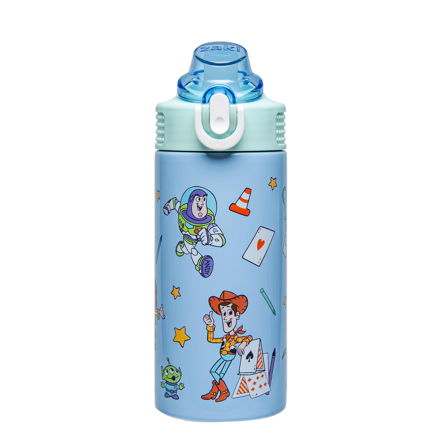 Zak Designs Disney and Pixar Toy Story Sage Kids Water Bottle for School or Travel, 14oz Stainless Steel Water Bottle with Straw, Handle, and Leak-Proof, Pop-Up Spout Cover (Woody, Buzz & Friends)