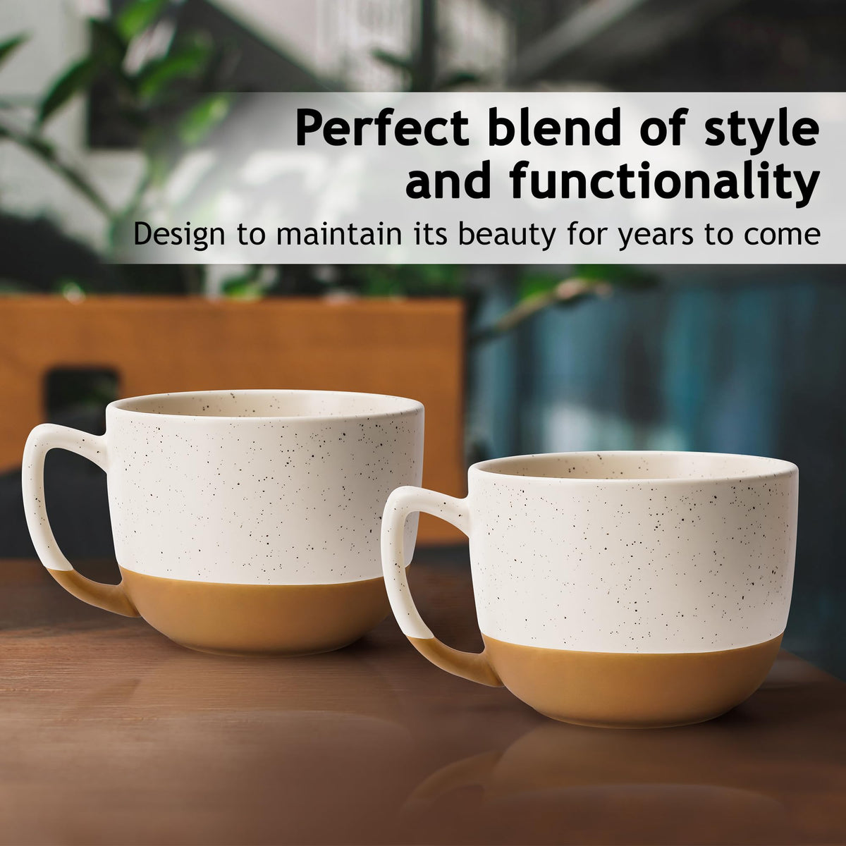 MIAMIO – 450 ml, Set of 4 Ceramic Latte Mug – Elegant Modern Coffee Mug Set for Cafe, Latte, Tea, Hot Cocoa - Drinks Dishwasher & Microwave Safe – Aura Collection (Creamy Cocoa, Coffee Mugs(4X))