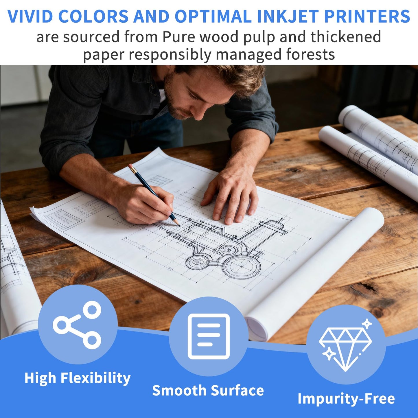 Jayard Wide Format Paper 24" x 150' CAD Paper Rolls - 2 Rolls Per Carton - Plotter Paper for CAD Printing on Wide Format Ink Jet Printers