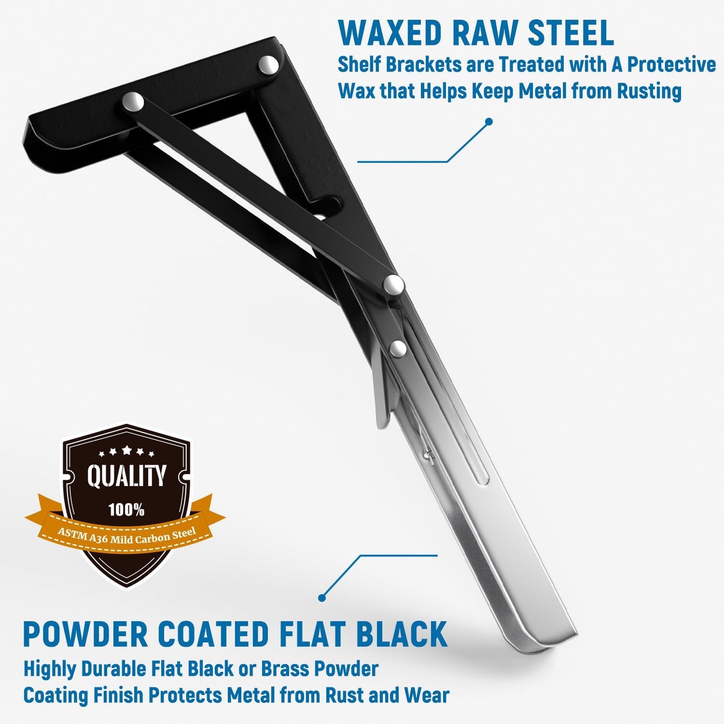 LEOPO 20 inch Folding Shelf Brackets, Heavy Duty Wall Mounted Shelf Bracket, 2 Pack, Black