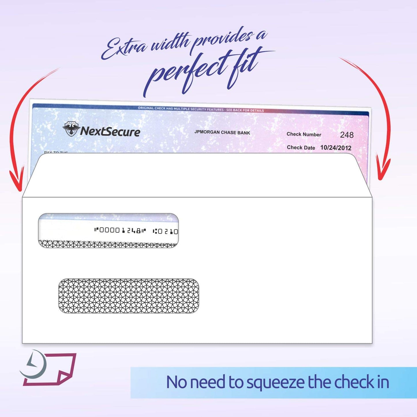 NextDayLabels #8 Double Window Check Envelopes - 100 Pack Ready-Seal Business Envelopes with Security Tint - Self-Sealing Envelopes with Window for Laser Printed Checks - Made in USA