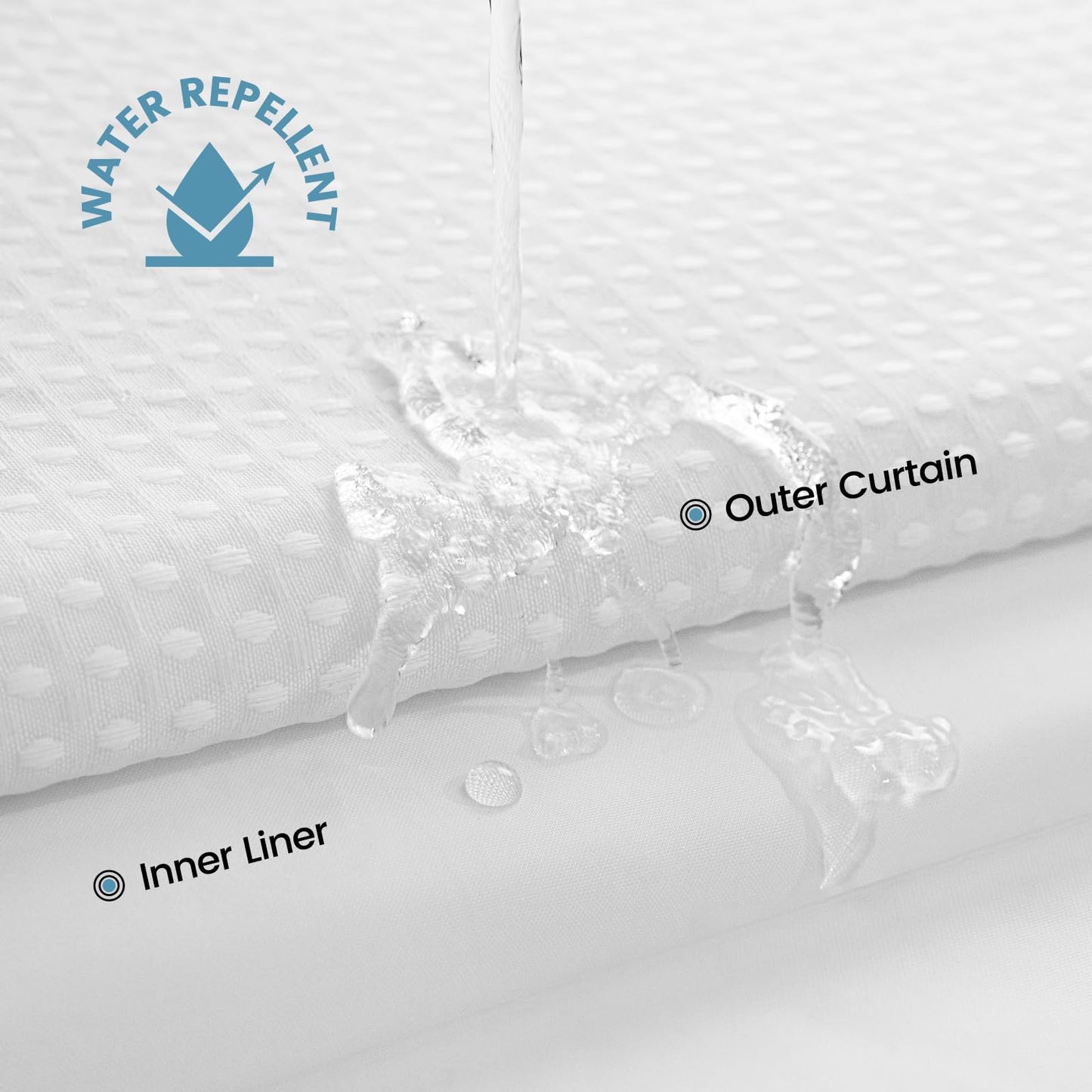 No Hook Shower Curtain with Snap in Fabric Liner- Hotel Style Waffle Weave Shower Curtains with See Through Top Window for Bathroom, Waterproof & Washable, White, 71" W x 74" L