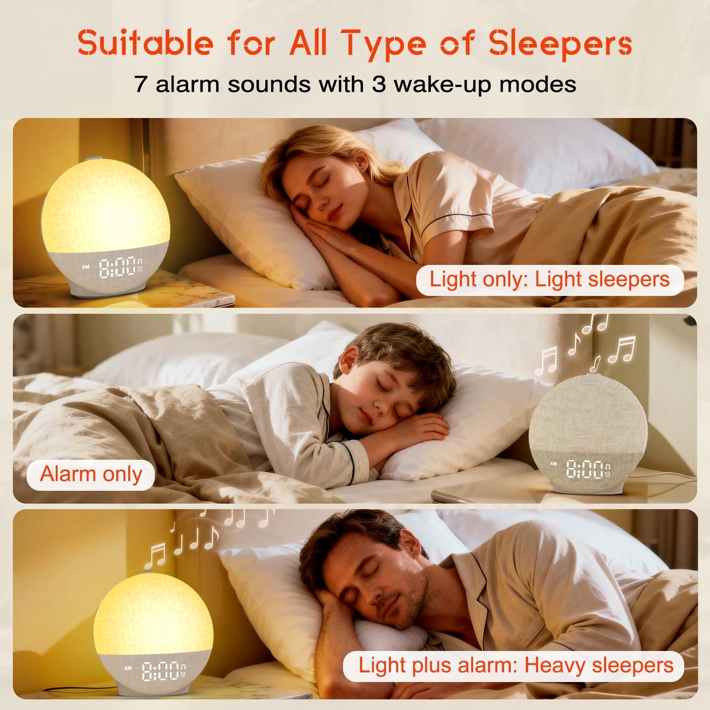 Sunrise Alarm Clock with Sunset Simulation, White Noise Machine, 30 Soothing Sounds, 12 Color Night Light, Dimmable Sunlight Wake Up Lamp, Digital Clock for Kids Heavy Sleepers Adults Teens Bedrooms