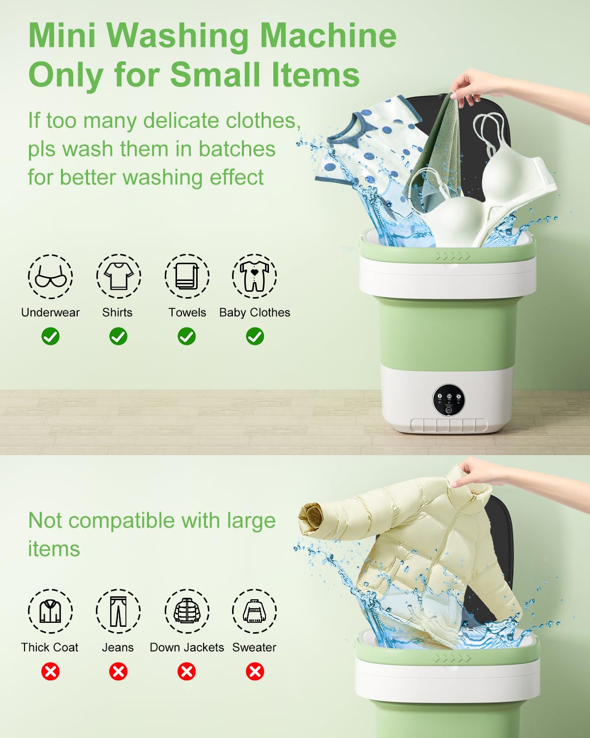 Portable Washing Machine, 16L Mini Washer Washer,3 Cleaning Modes Suitable For Home Apartments Dormitories, Hotels, Small Clothes Folding Washing Machine Of Underwear, Baby And Small Delicates