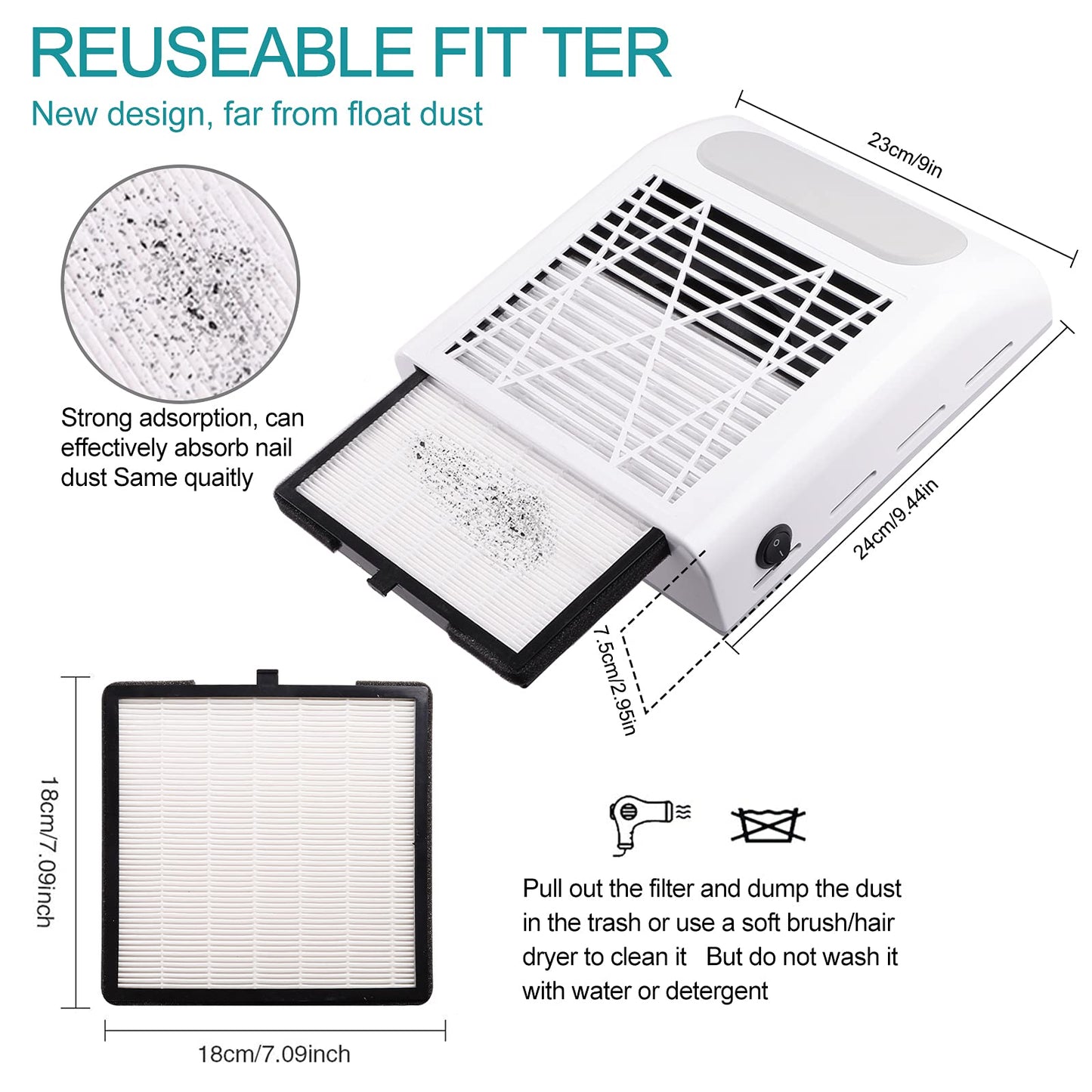 Biutee Nail Dust Collector with 2 Reusable Filter, 80W Electric Nail Vacuum Cleaner Dust Fan Suction Machine for Manicure Acrylic Gel Nails Polishing, Low Noise, Salon Home