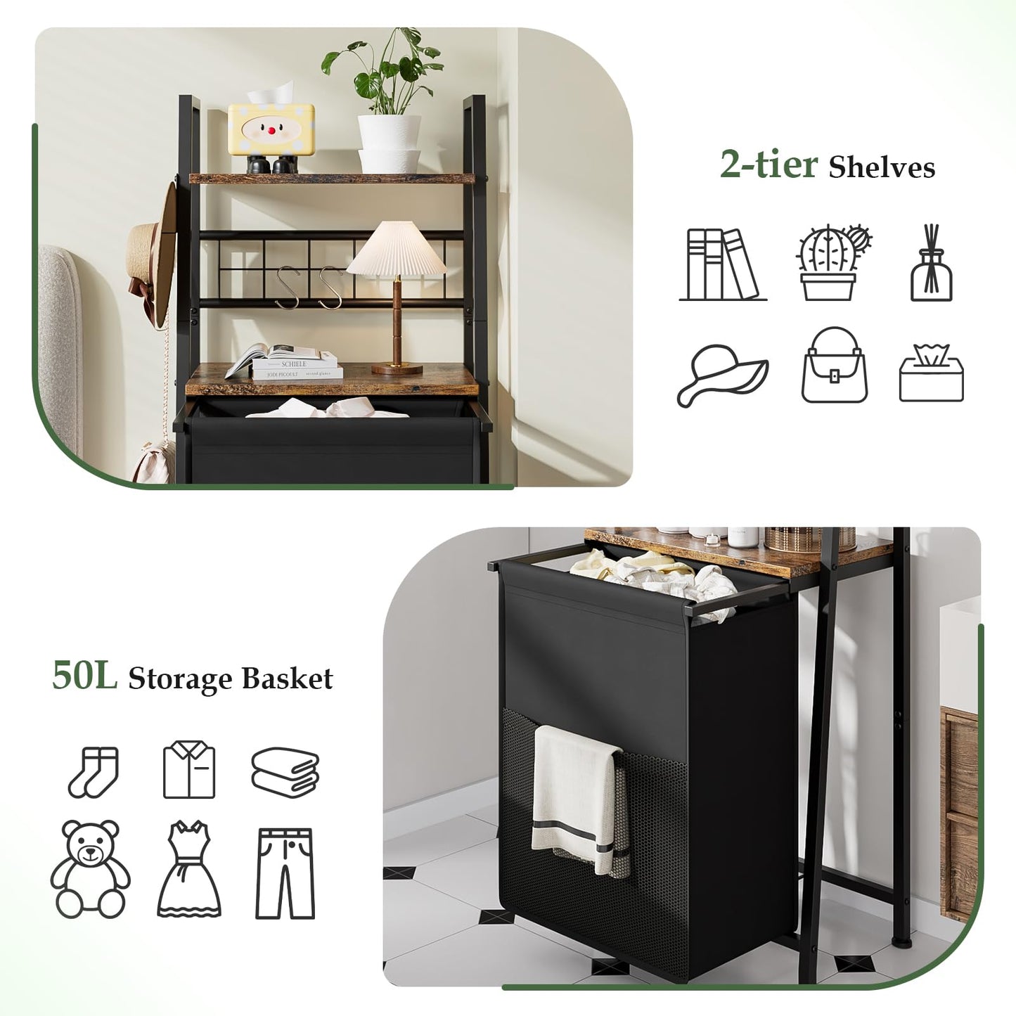 Laundry Hamper Laundry Basket Removable Laundry Sorter Bags with 2 tier Shelf Dirty Clothes Hamper Organizer Bathroom Bedroom Laundry Room apartment