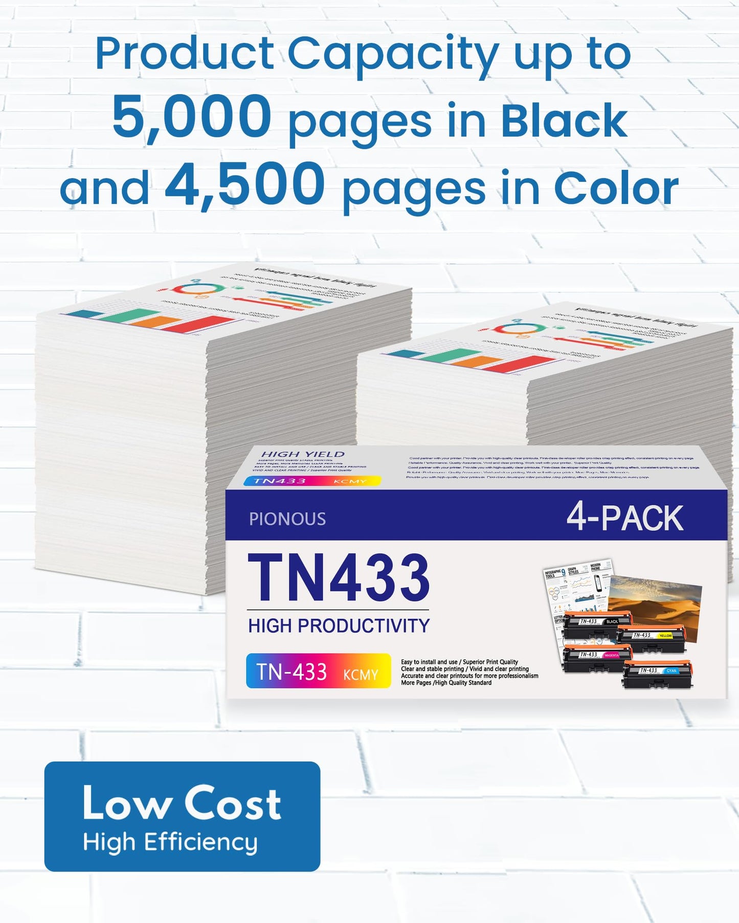 TN-433 TN433 Toner Cartridge High Yield Replacement for Brother TN433BK TN433C TN433Y TN433M HL-L8260CDW L8360CDW L9310CDW MFC-L8610CDW L8690CDW L8900CDW L9570CDW Printer Ink (BK/C/M/Y,4PK)
