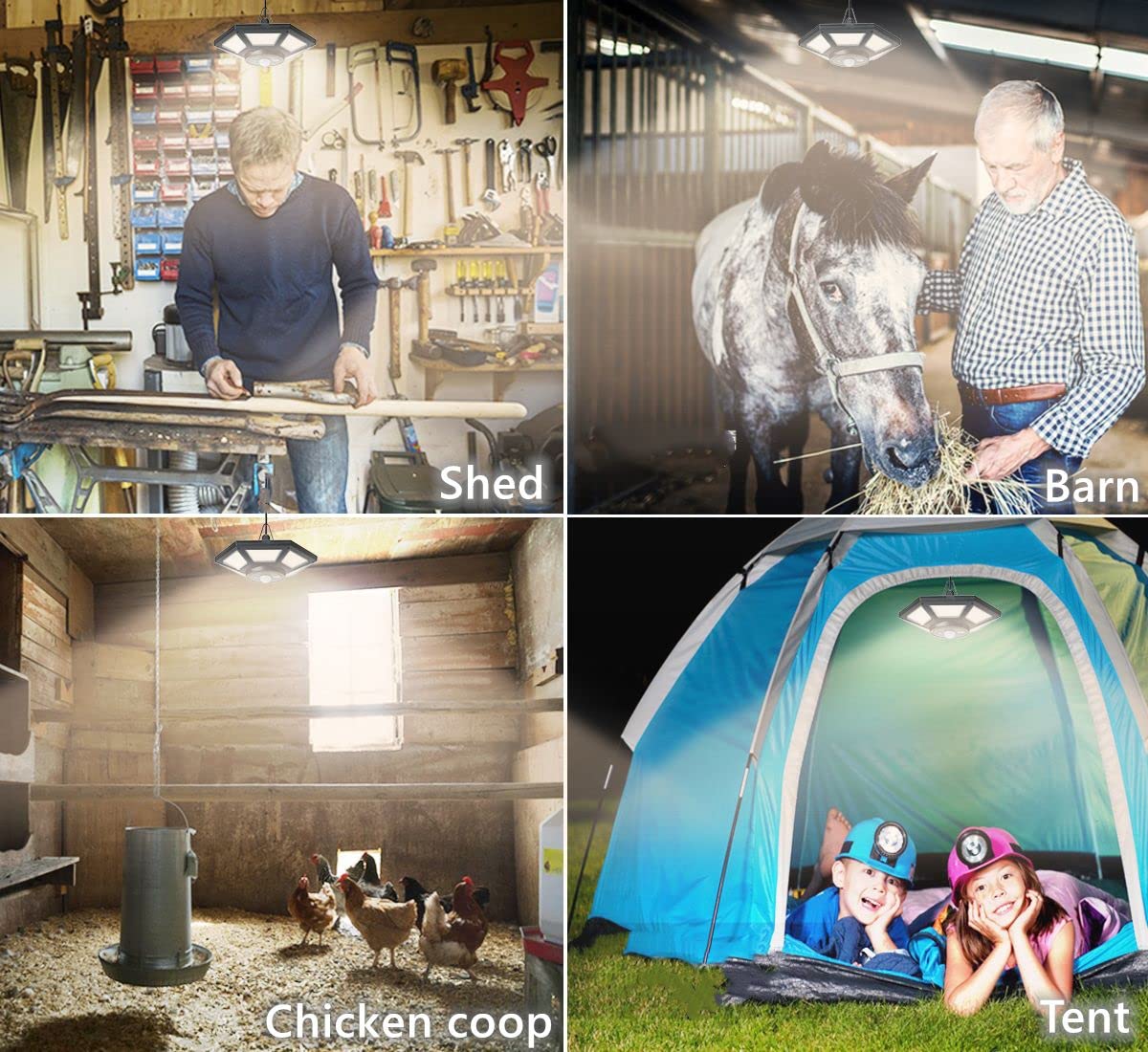 Solar Lights Indoor&Outdoor Home 1000Lumen 360° Hexagon Shed Solar Light Motion Sensor 180Leds Solar Barn Light with Remote Solar LED Pendant/Ceiling Light for Chicken Coop/Workshop/Gazebo/Patio/Yard
