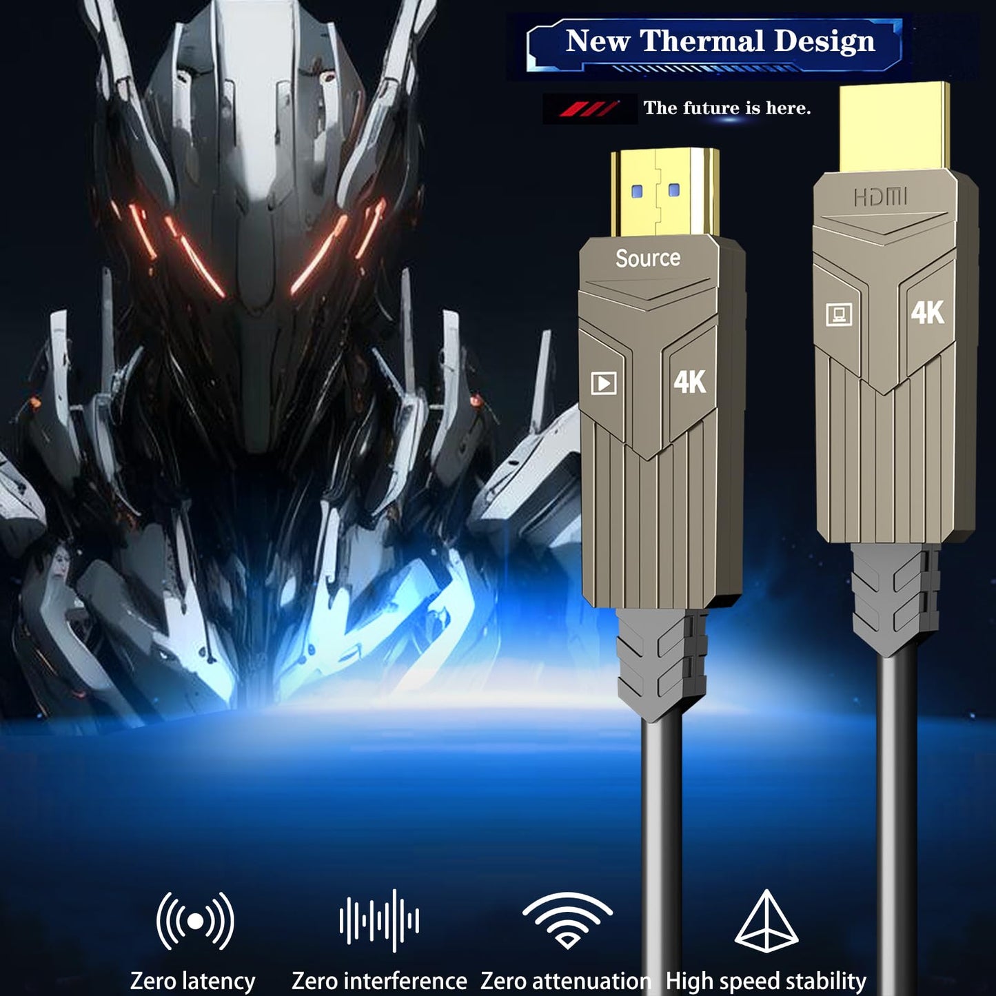 Soonsoonic Fiber Optic HDMI Cable 150ft,18Gbps 4K@60Hz(4:4:4) Unidirectional Active 2.0 Cord,Support HDR10 ARC HDCP 2.2 3D CEC Atmos DTS:X, Ultra high Speed Flexible and Slim（45m）