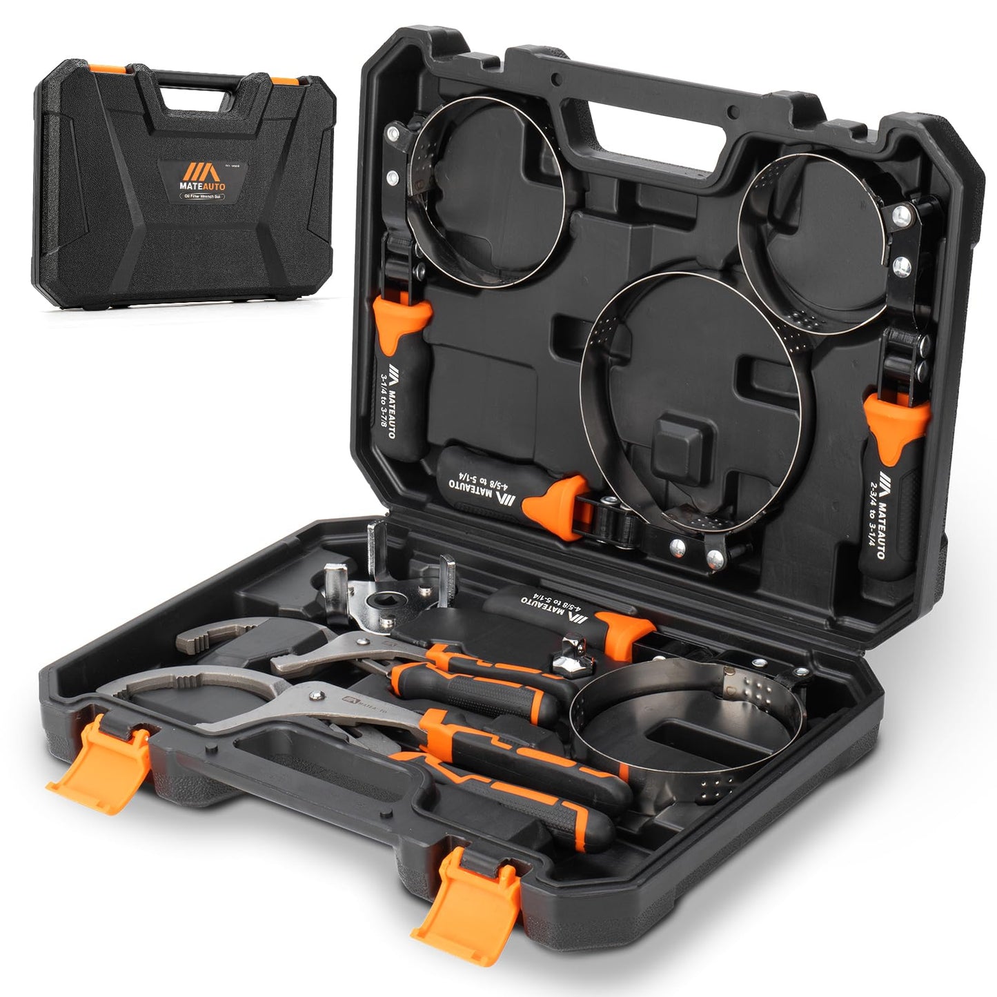MateAuto Oil Filter Wrench Set of 8 Adjustable Wrench 9" & 12" Universal Oil Filter Removal Tool with 1/2" to 3/8" Adapter, Organized in Storage Case
