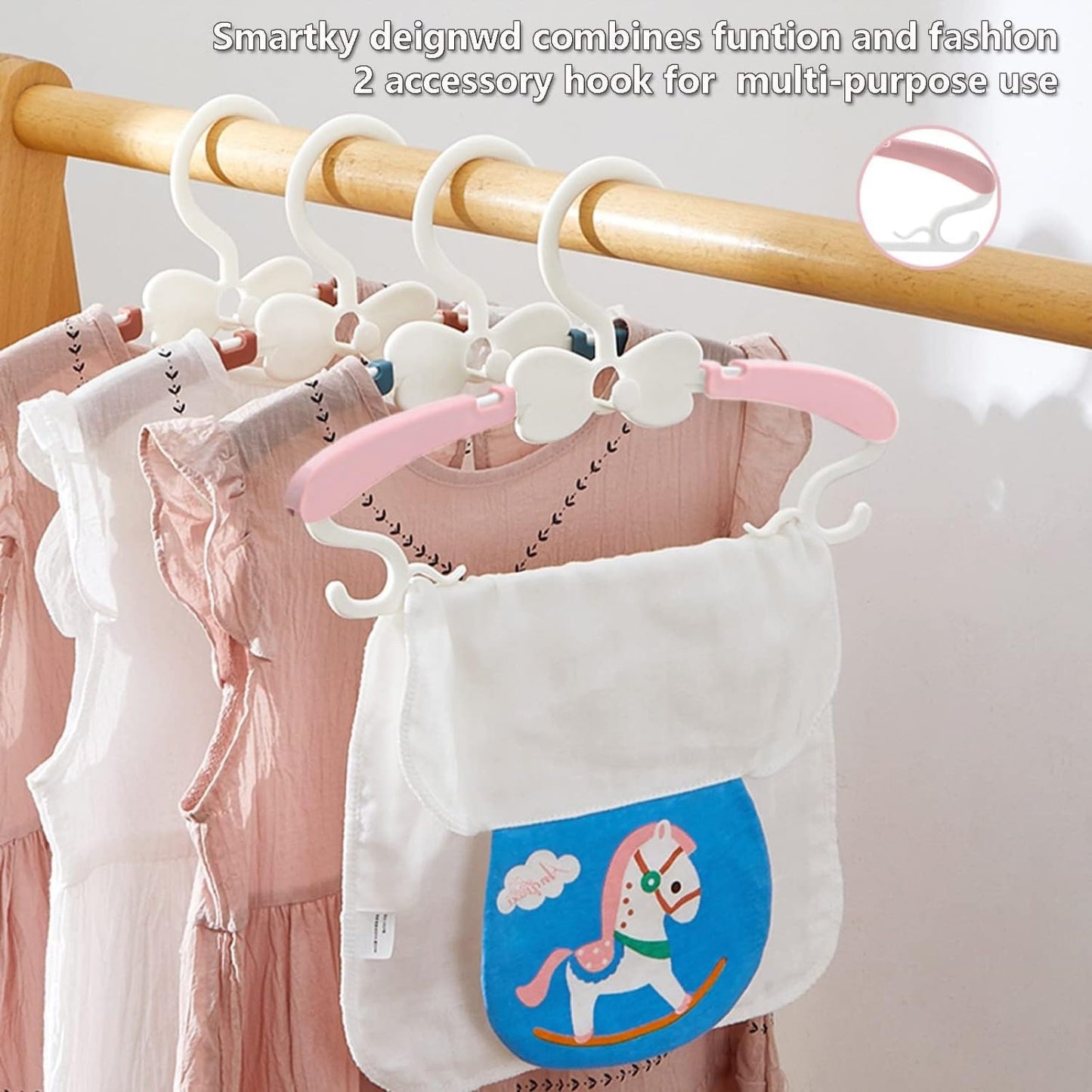 VSV stoage Baby Hangers, Kids Hangers with Stackable Hooks, Baby Clothes Hanger with Adjustable 28-37cm Arms, Bebe Cintre Pour Vêtements for Girls Dress Cloest, Pink Hangars for Toddler Cintre Enfant