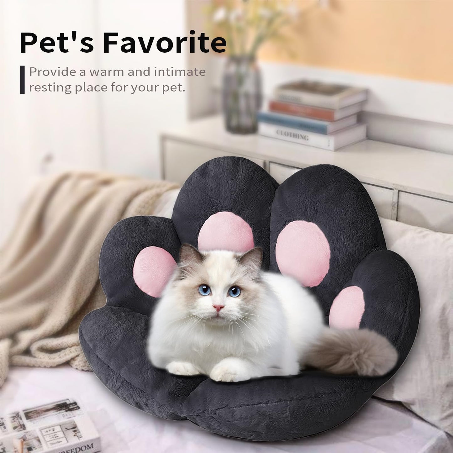 Ditucu Cat Paw Cushion Comfy Kawaii Chair Cushion 27.5 x 23.6 inch Bear Paw Lazy Sofa Office Floor Pillow Cute Plush Seat Pad for Gaming Chair for Bedroom Decor Black