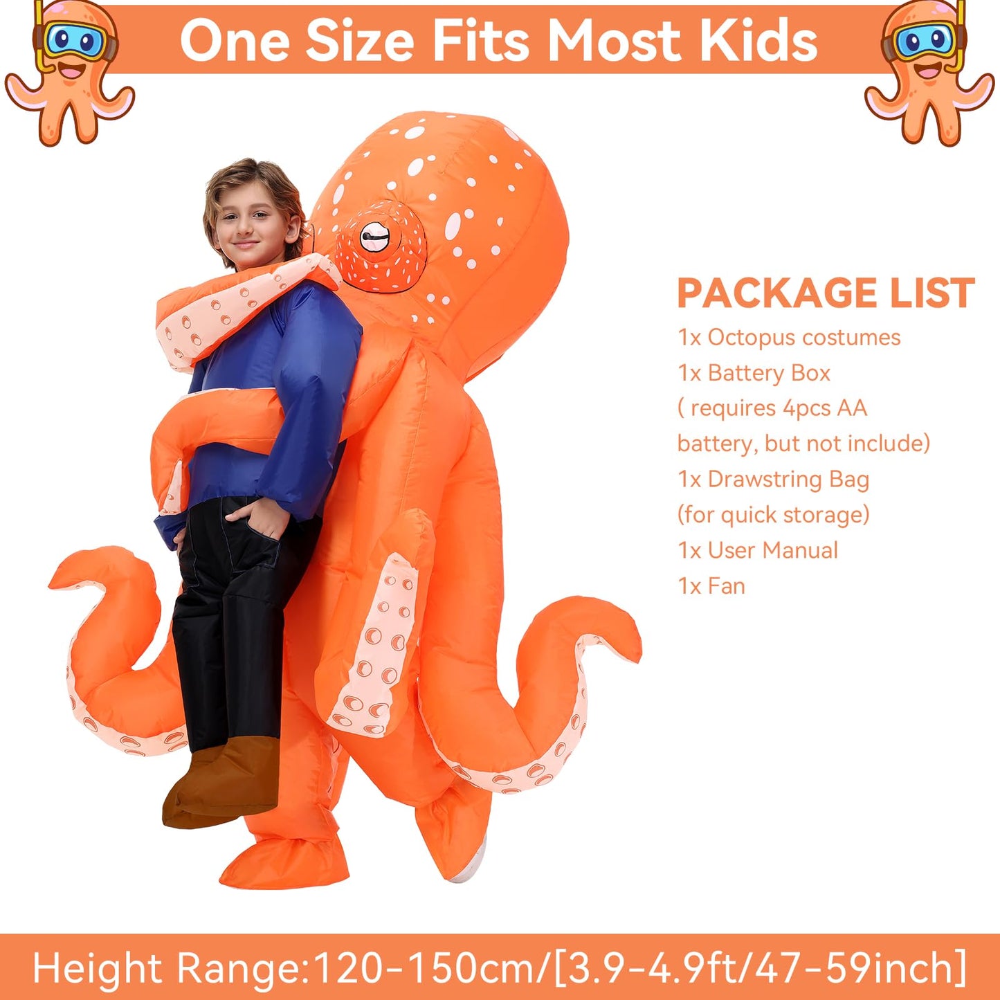 Inflatable Costume Octopus for Kids,Halloween Blow Up Octopus Costume,Funny Animal Inflatable Costume for Boys Girls Cosplay