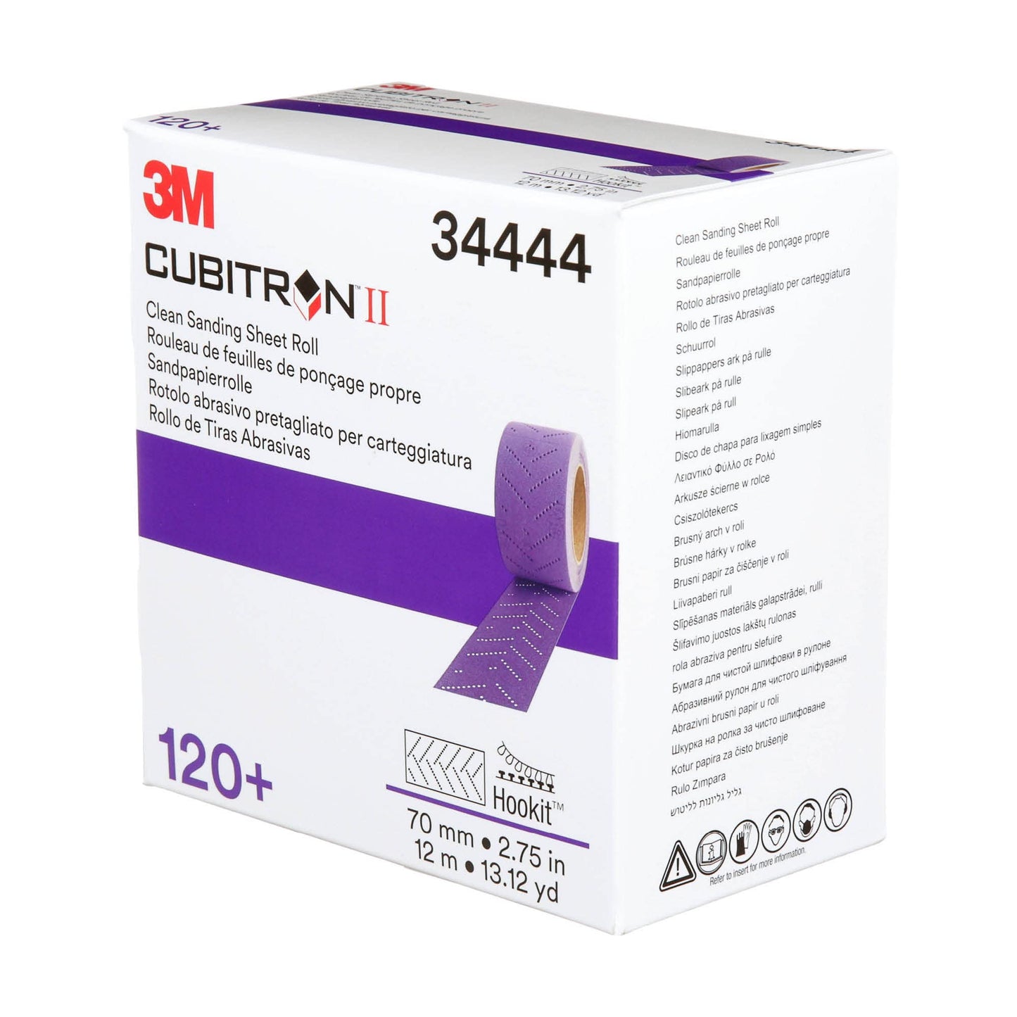 3M Cubitron II Hookit Abrasive Sheet Roll, 34444, Multi-Hole, 70 mm x 12 m, 120+ Grade, Automotive Sanding Roll Sandpaper for Coating Removal, Body Repair, Auto Sanding
