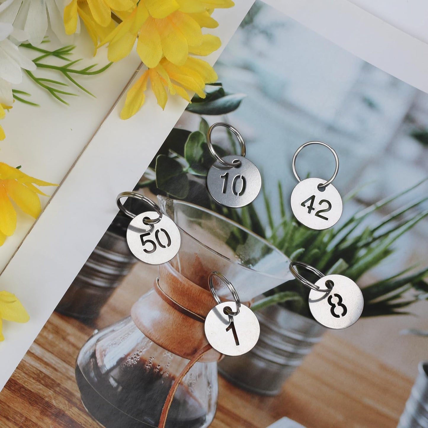 NumRealm Number Labels with Rings, Stainless Steel Numbered Key Tags, Metal Number Tags, Keychain Labels - 1 to 100