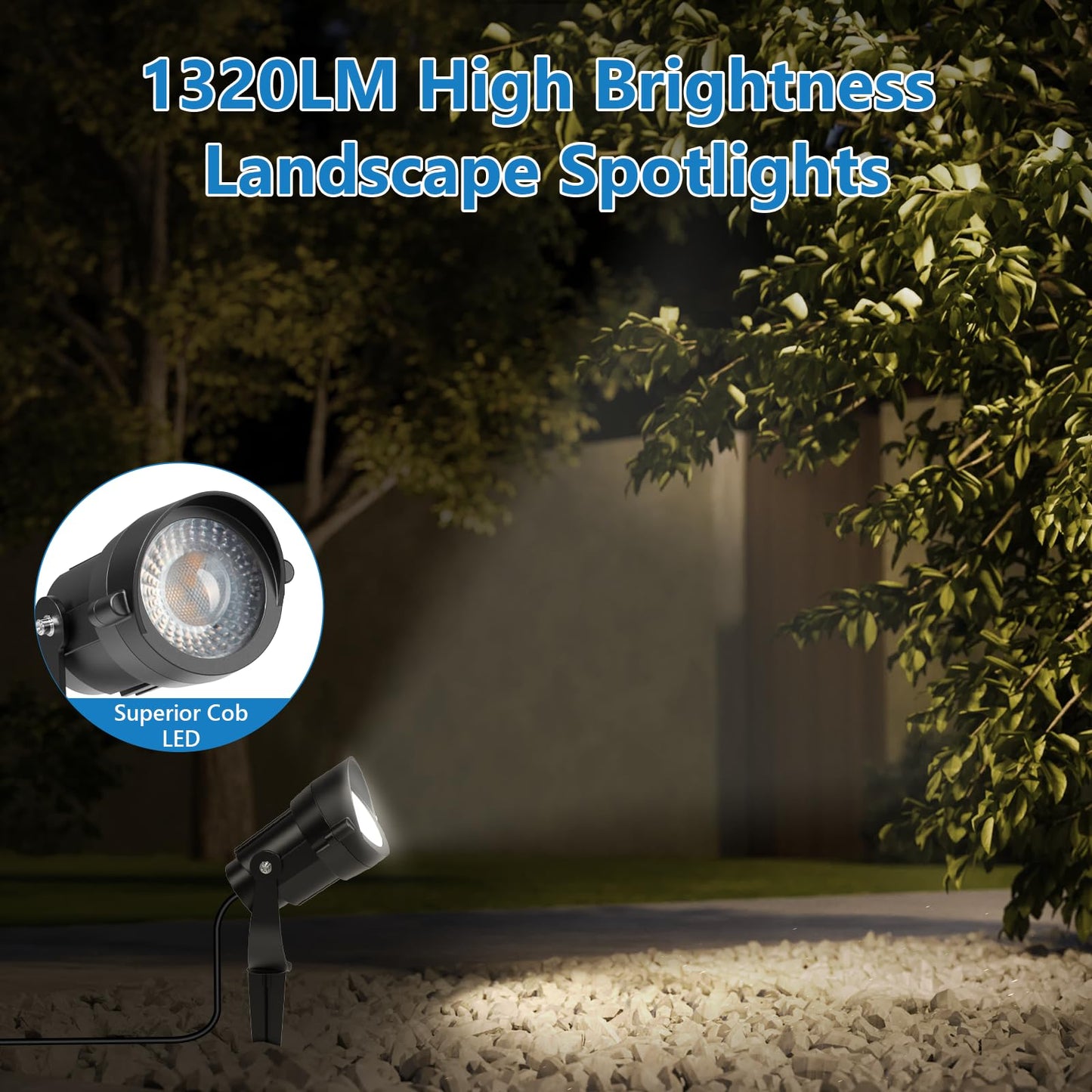 HIBOITEC 12W Landscape Lights IP65 Waterproof LED Outdoor Spotlight with US 3-Plug Cord,270° Adjustable Angle Landscape Lights for Garden, Yard, Lawn White Light 4 Pack