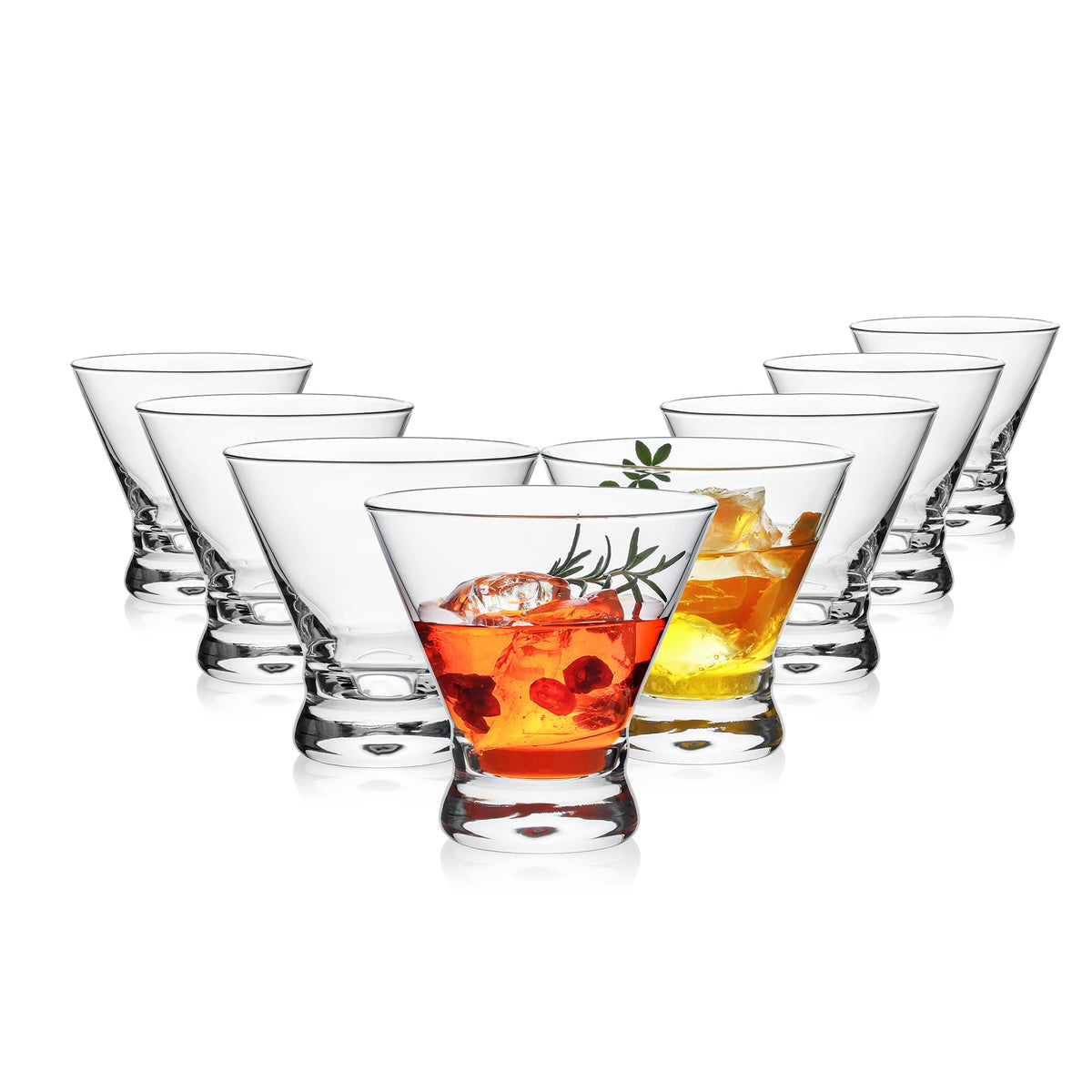 Martini Glasses Set of 8, 8oz Stemless Martini Cocktail Glasses for Margarita, Cosmopolitan, Manhattan, Home Bar, Gimlet, Pisco Sour, Brandy, Crystal Clear