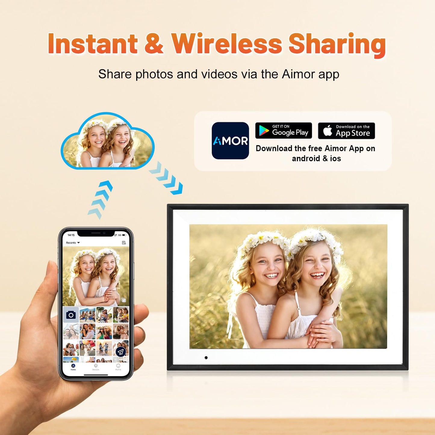 Anna Bella Digital Photo Frame 10.1 Inch with 1280x800 HD IPS Touch Screen, 32GB WiFi Digital Picture Frame with App Sharing, Auto-Rotate Photo Frame with Sleep Mode, Gift for Parents, Friends